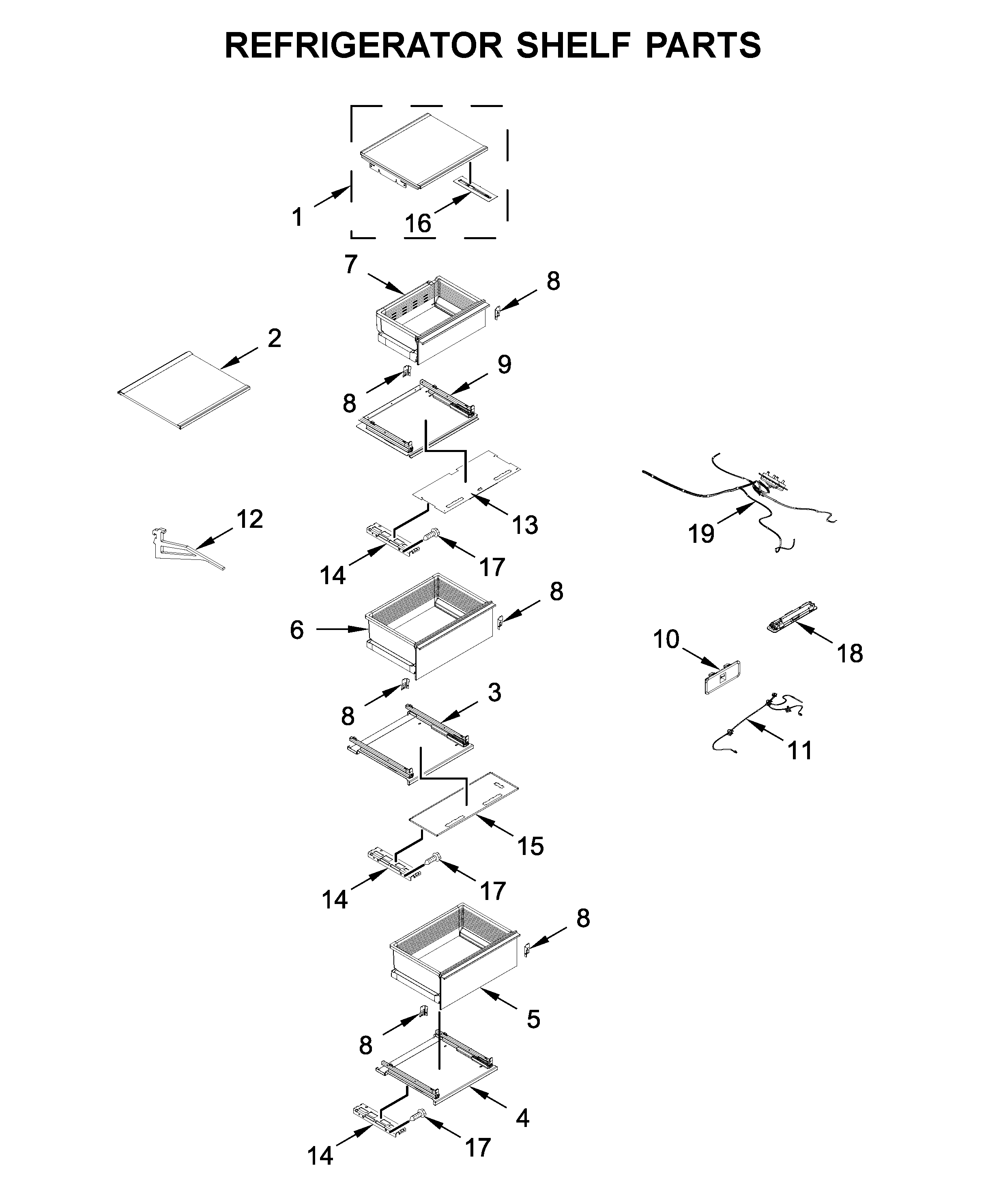 Jenn-Air JBRFR36IGX00 refrigerator shelf parts diagram