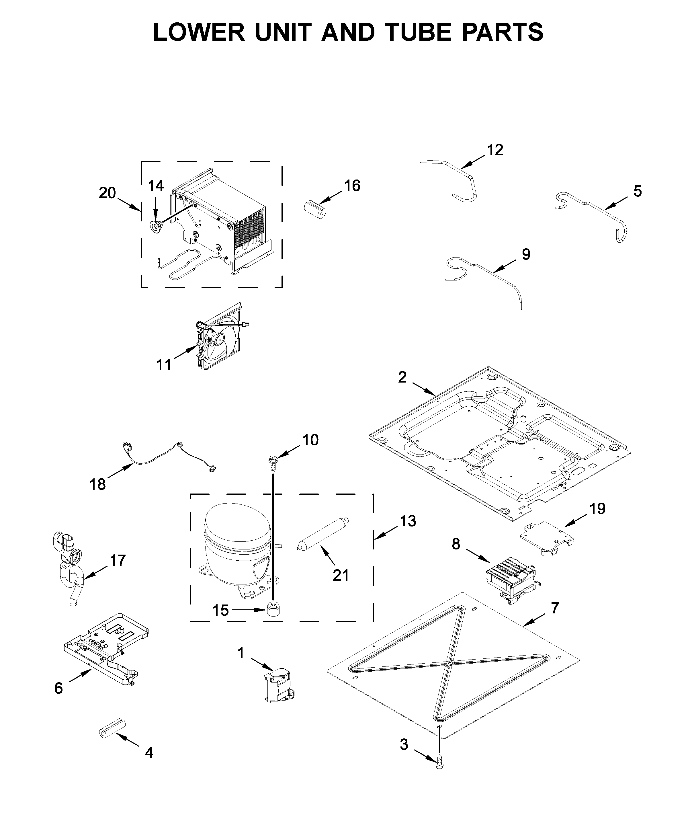 Jenn-Air JBRFR36IGX00 lower unit and tube parts diagram