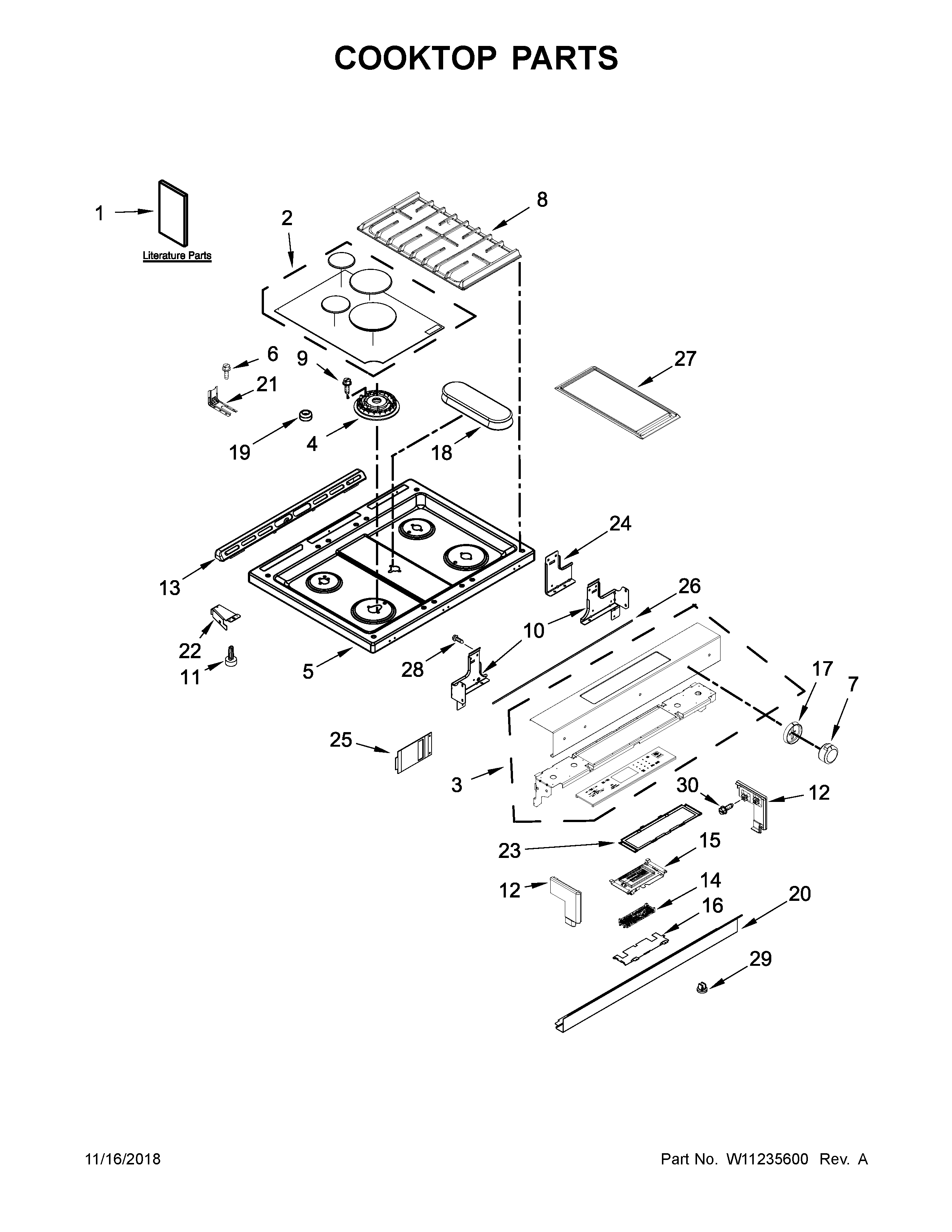KitchenAid KSGB900ESS3 cooktop parts diagram