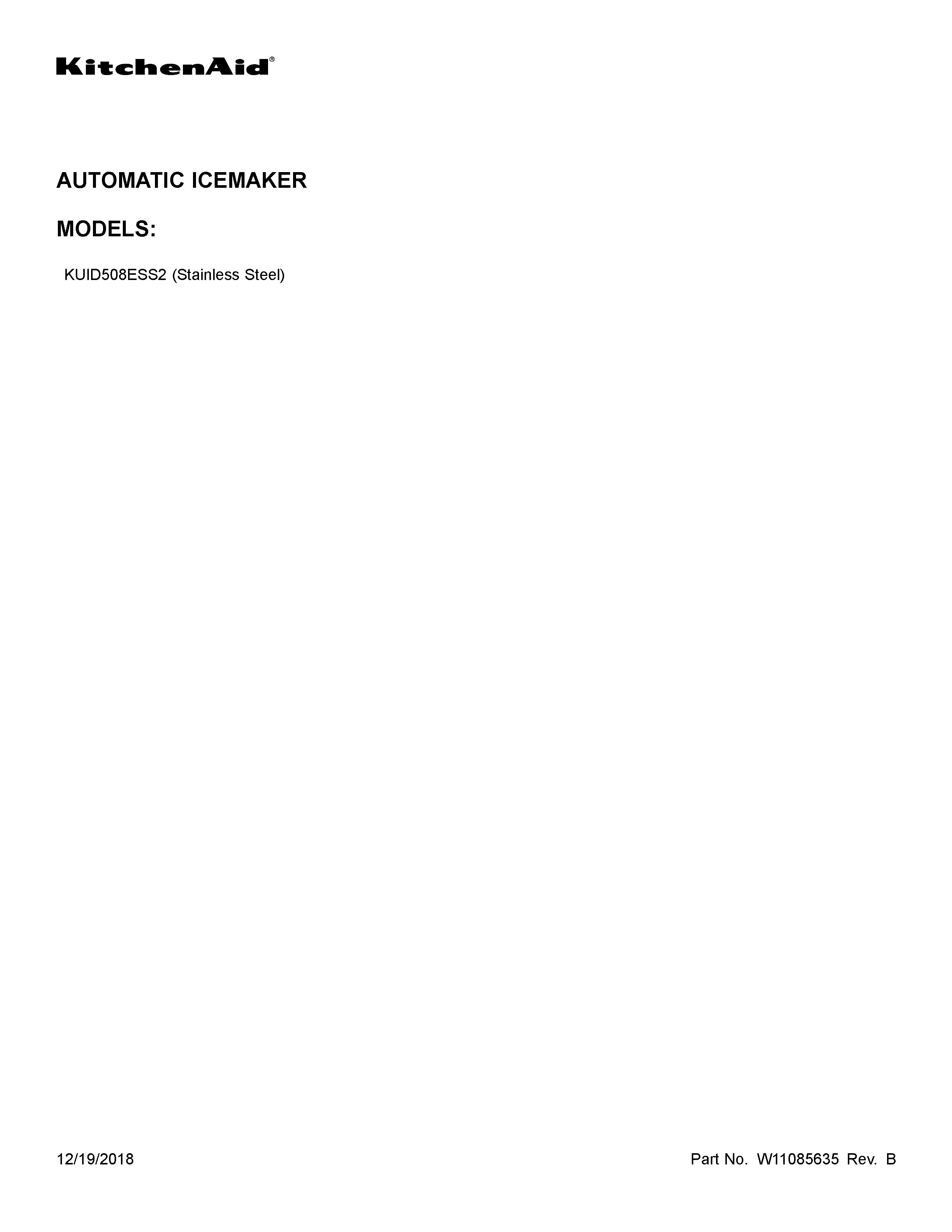 KitchenAid KUID508ESS2 cover sheet diagram