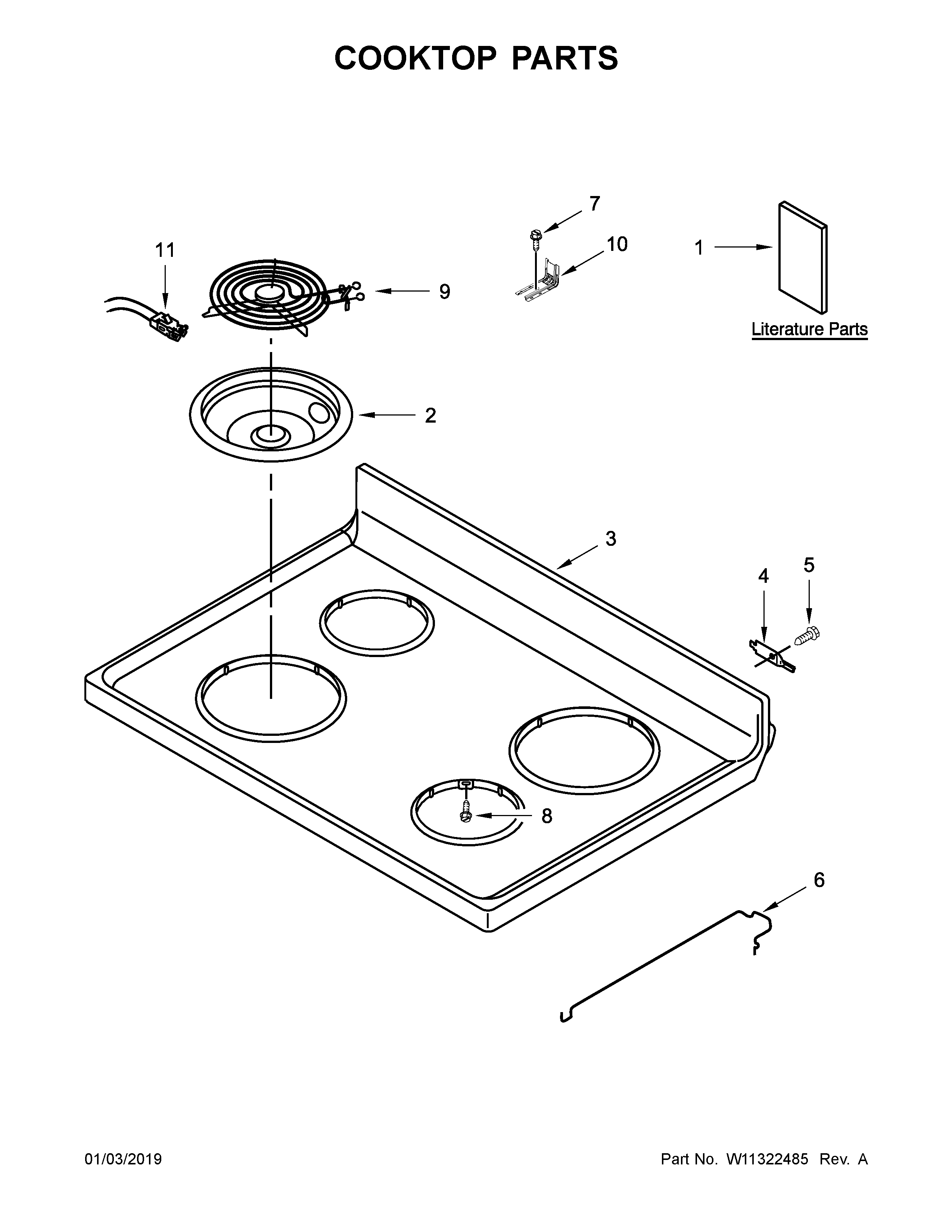 Whirlpool WFC315S0HW0 cooktop parts diagram