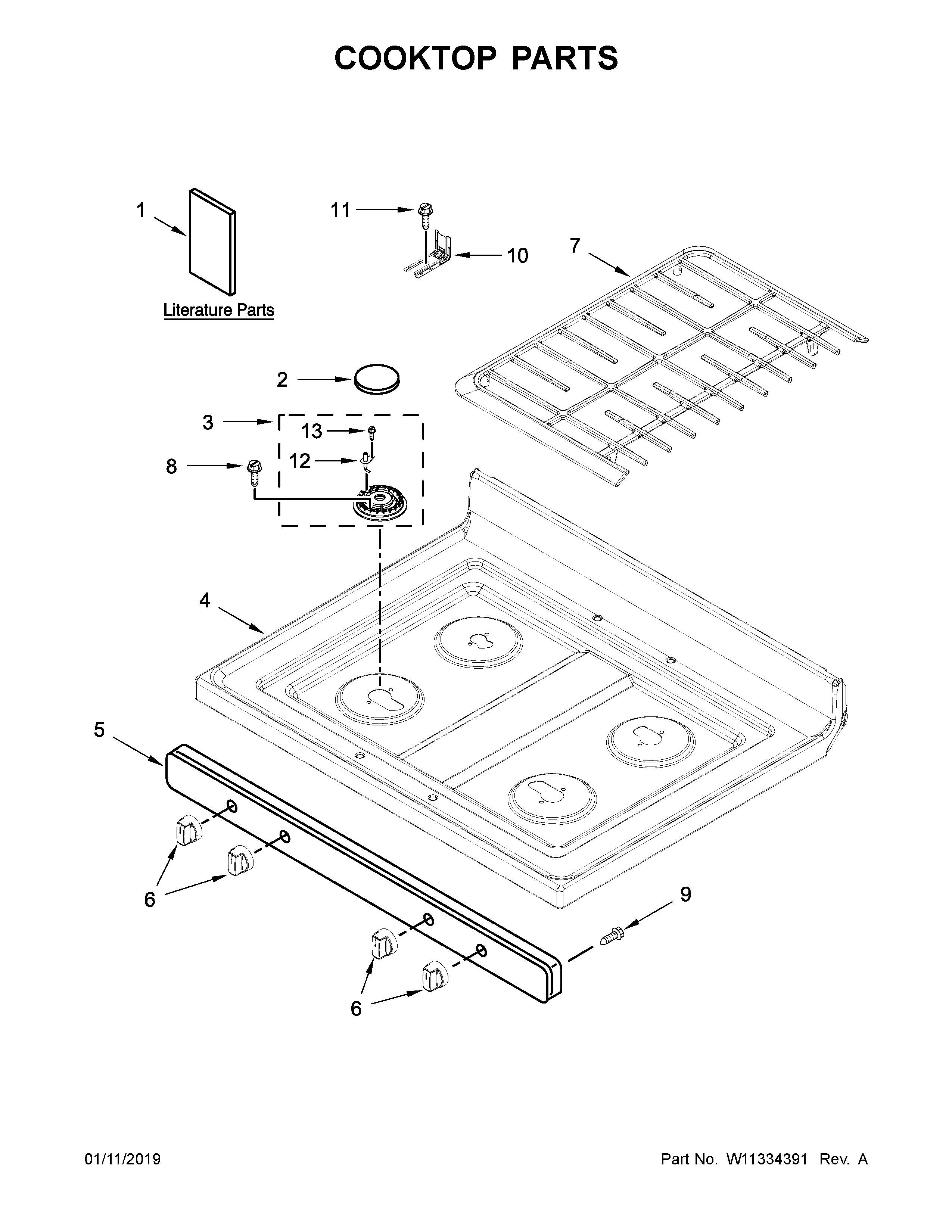 Whirlpool WFG520S0FS1 cooktop parts diagram