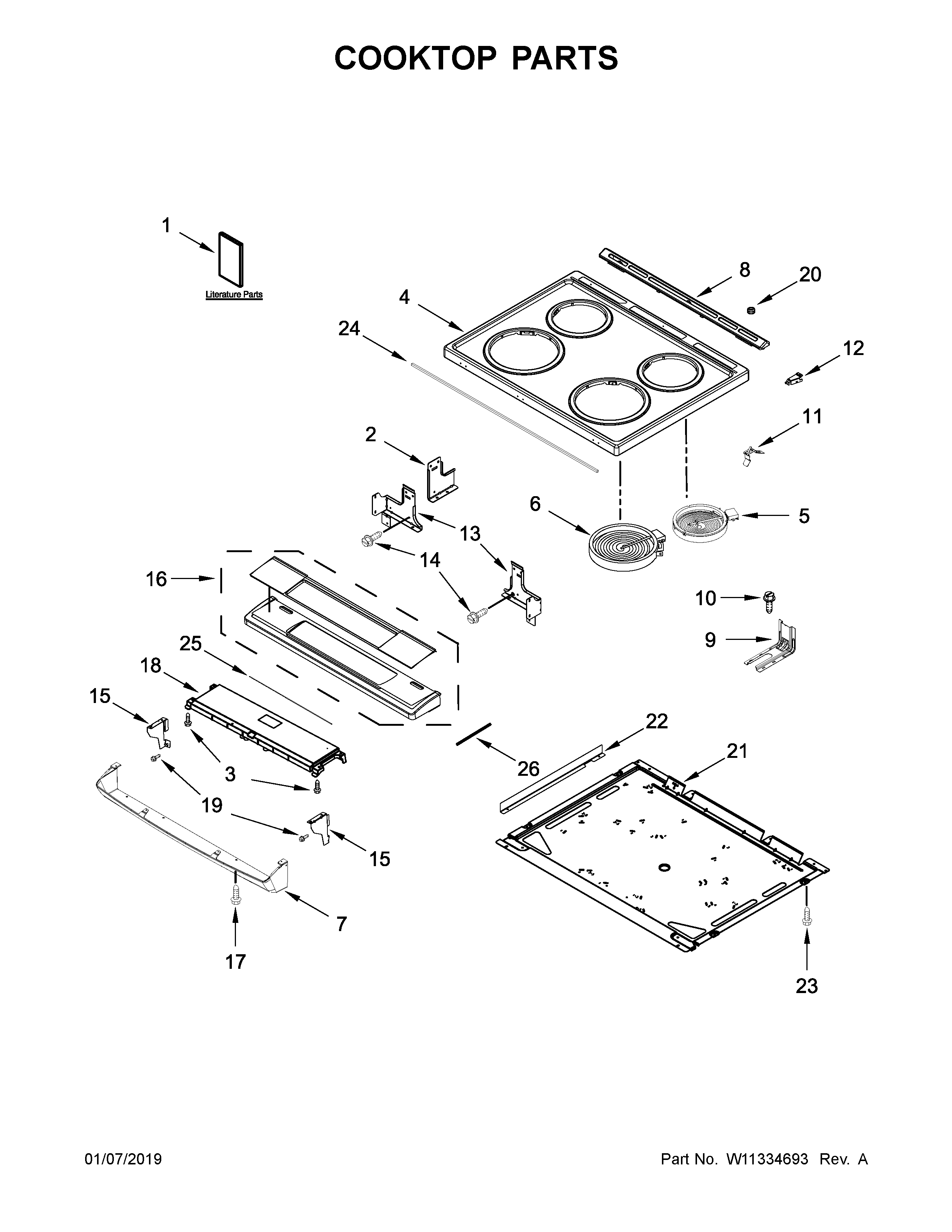 Whirlpool WEE510SAGS1 cooktop parts diagram
