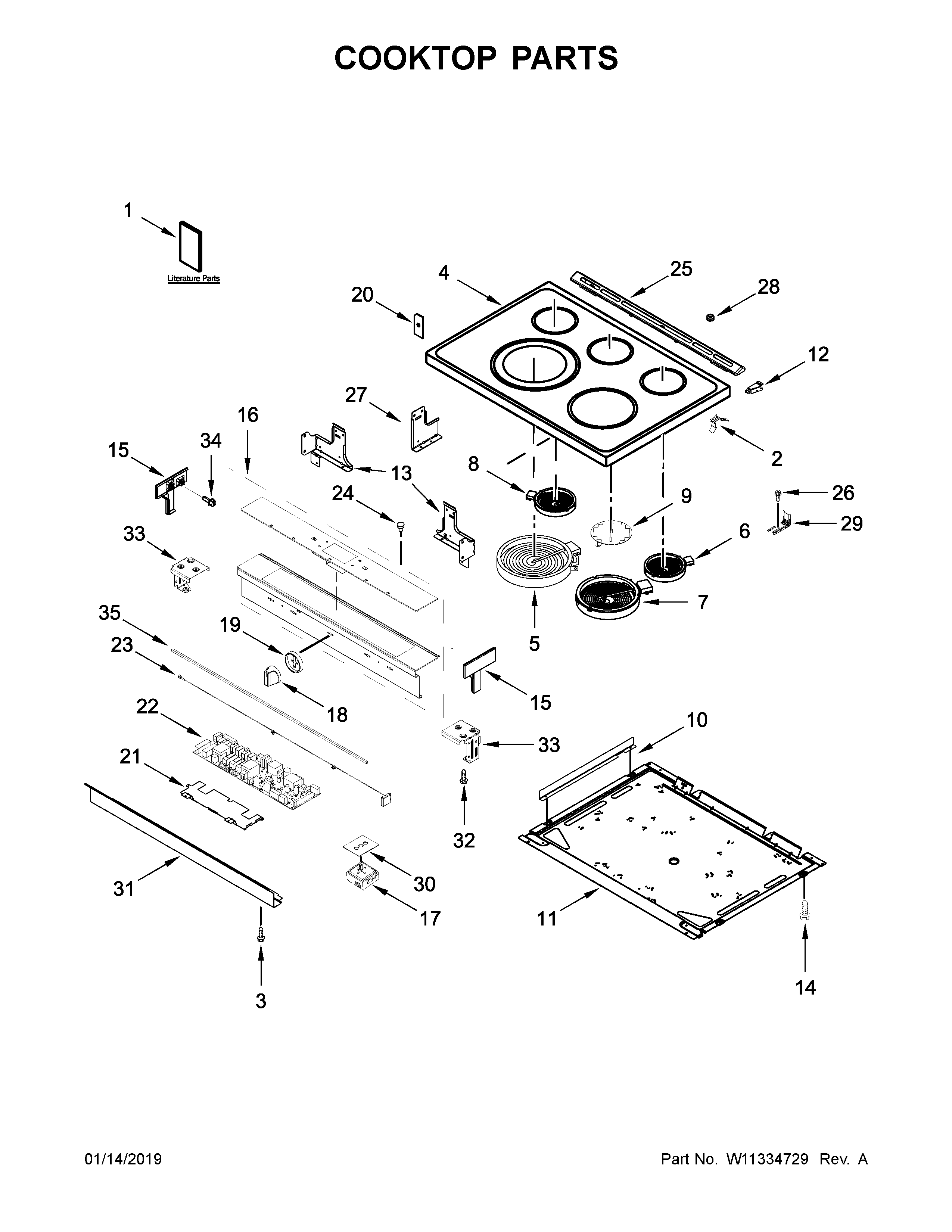 Whirlpool YWEE750H0HZ1 cooktop parts diagram