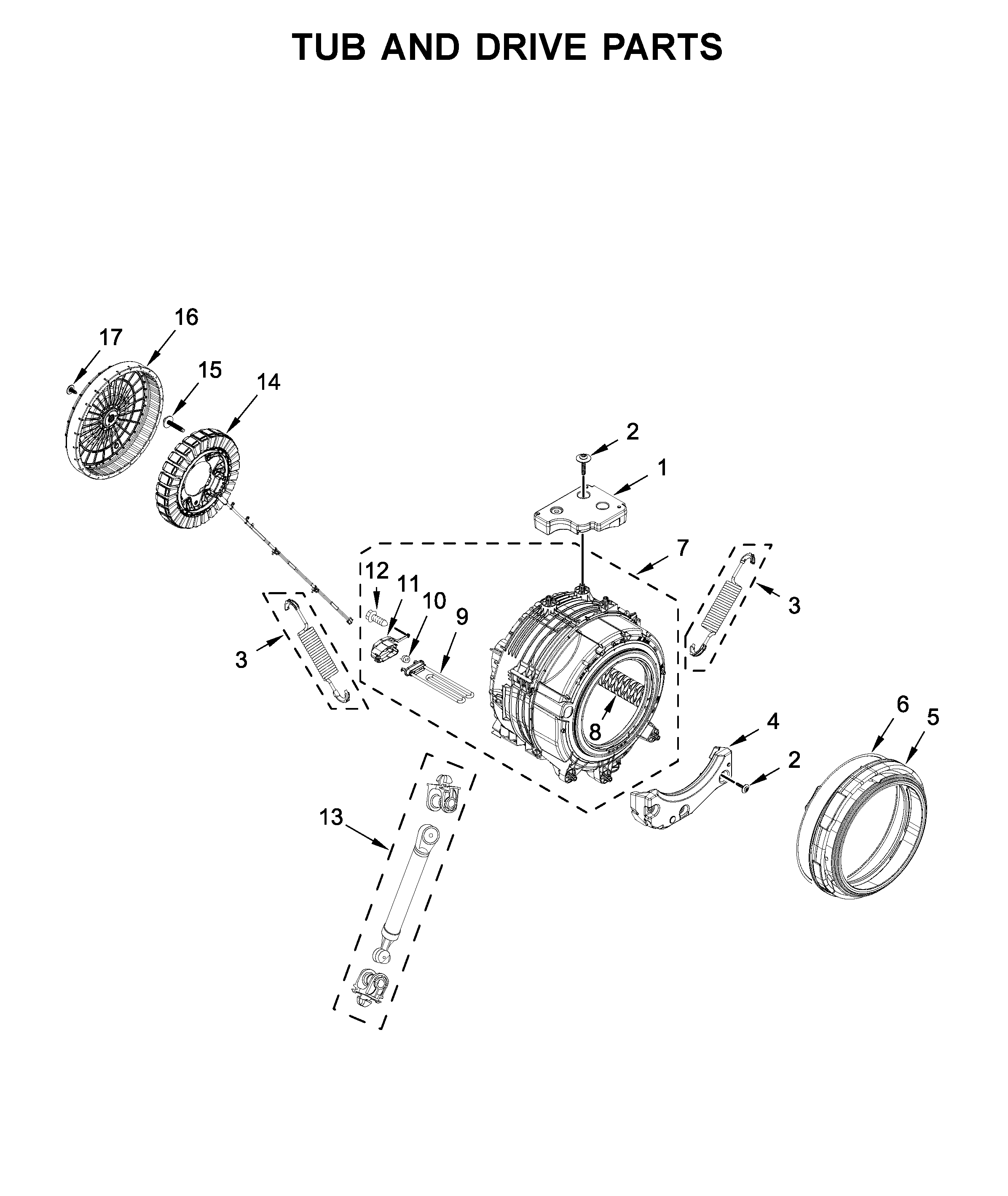 Whirlpool WFW5090GW0 tub and drive parts diagram
