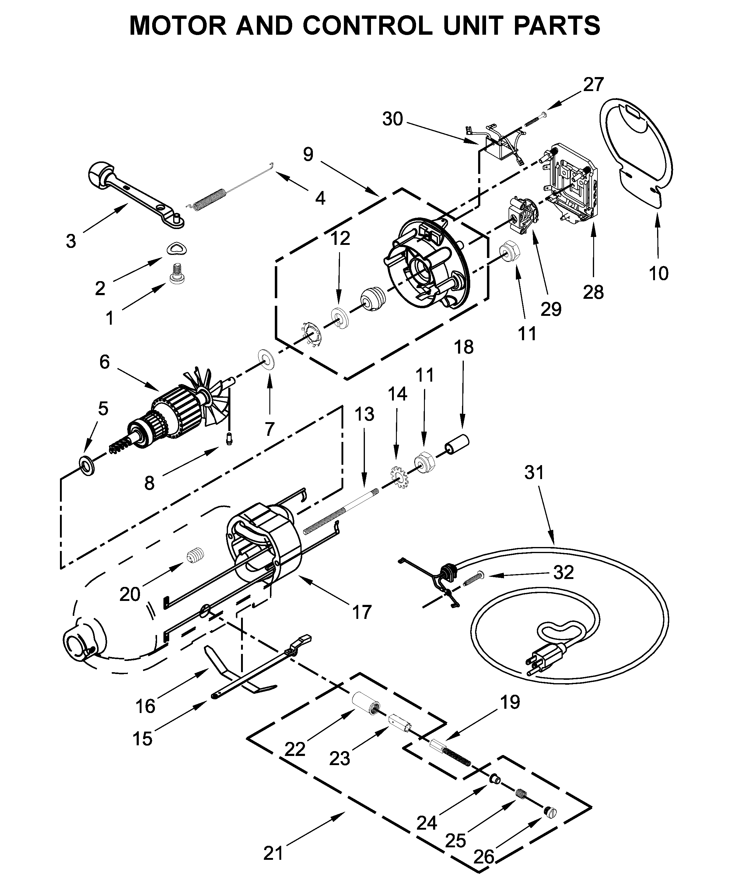 KitchenAid 5KSM150PSRER0 motor and control unit parts diagram