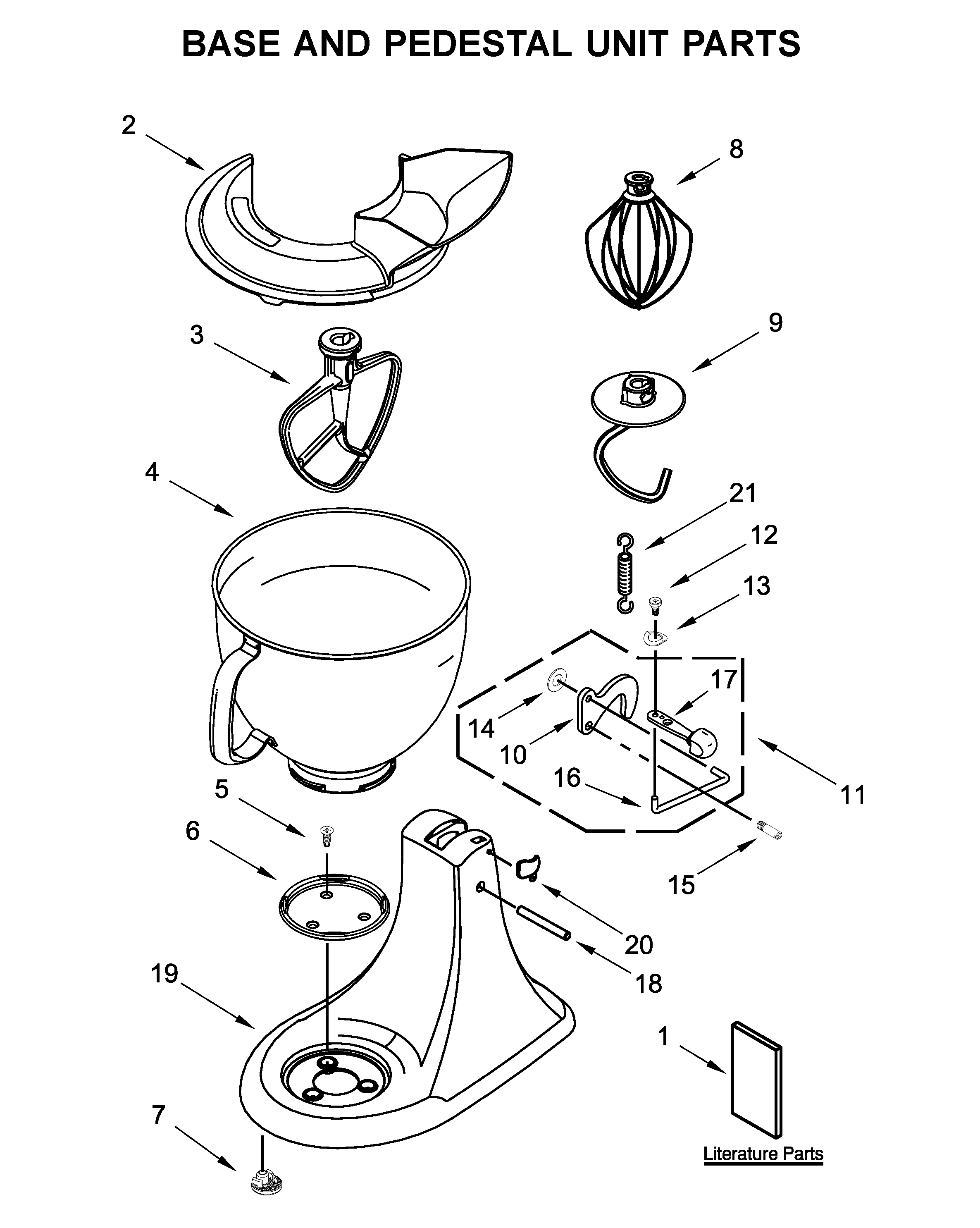 KitchenAid 5KSM150PSRER0 base and pedestal unit parts diagram