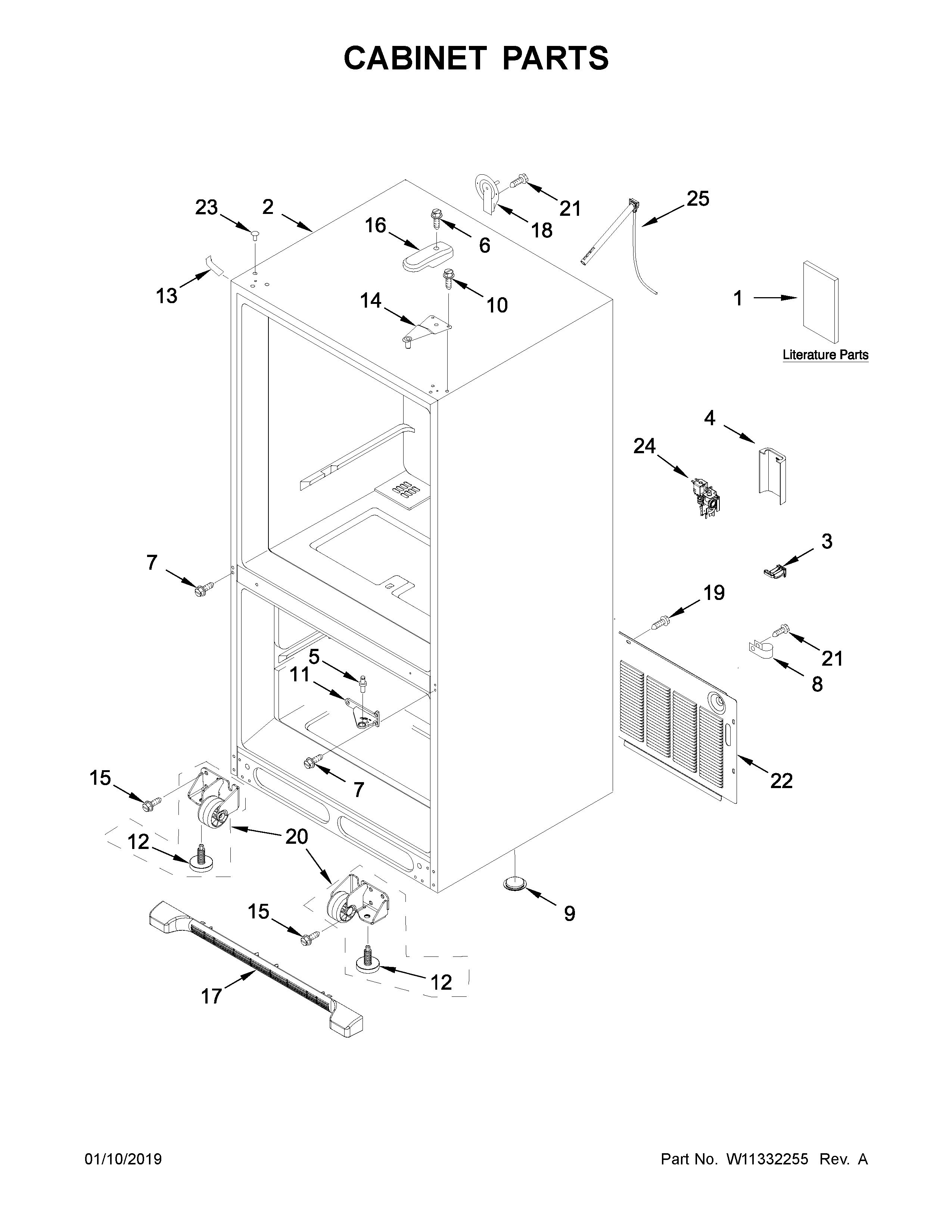 Whirlpool WRB329DMBM01 cabinet parts diagram