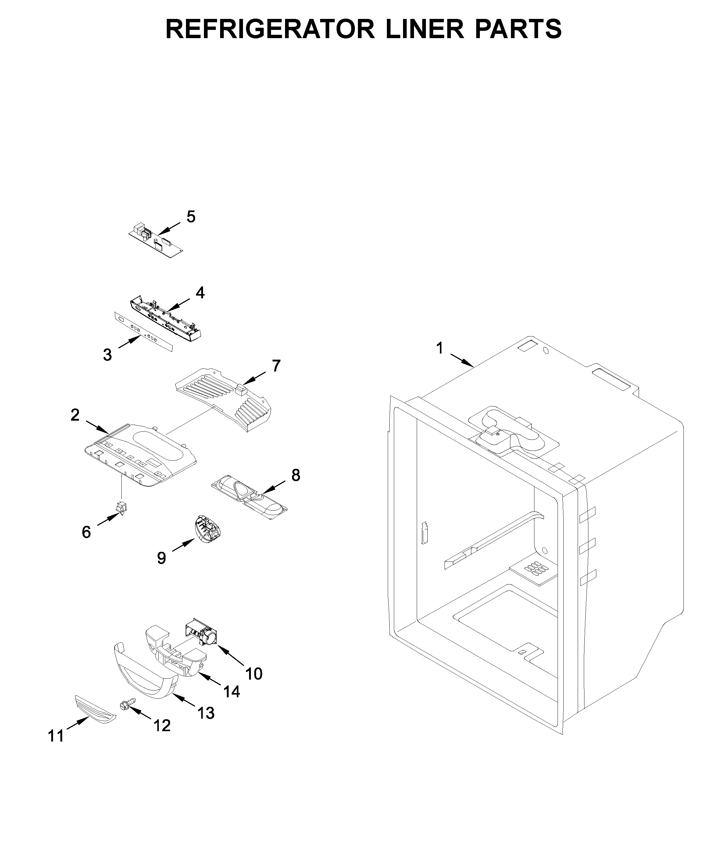 Whirlpool WRB329DMBM01 refrigerator liner parts diagram
