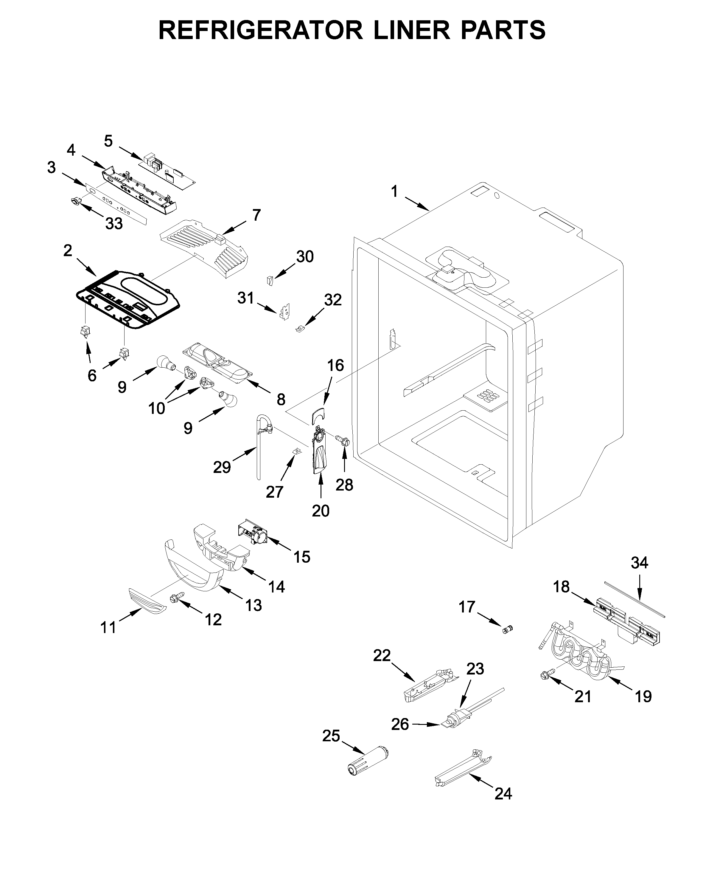 Whirlpool WRFA35SWHZ02 refrigerator liner parts diagram