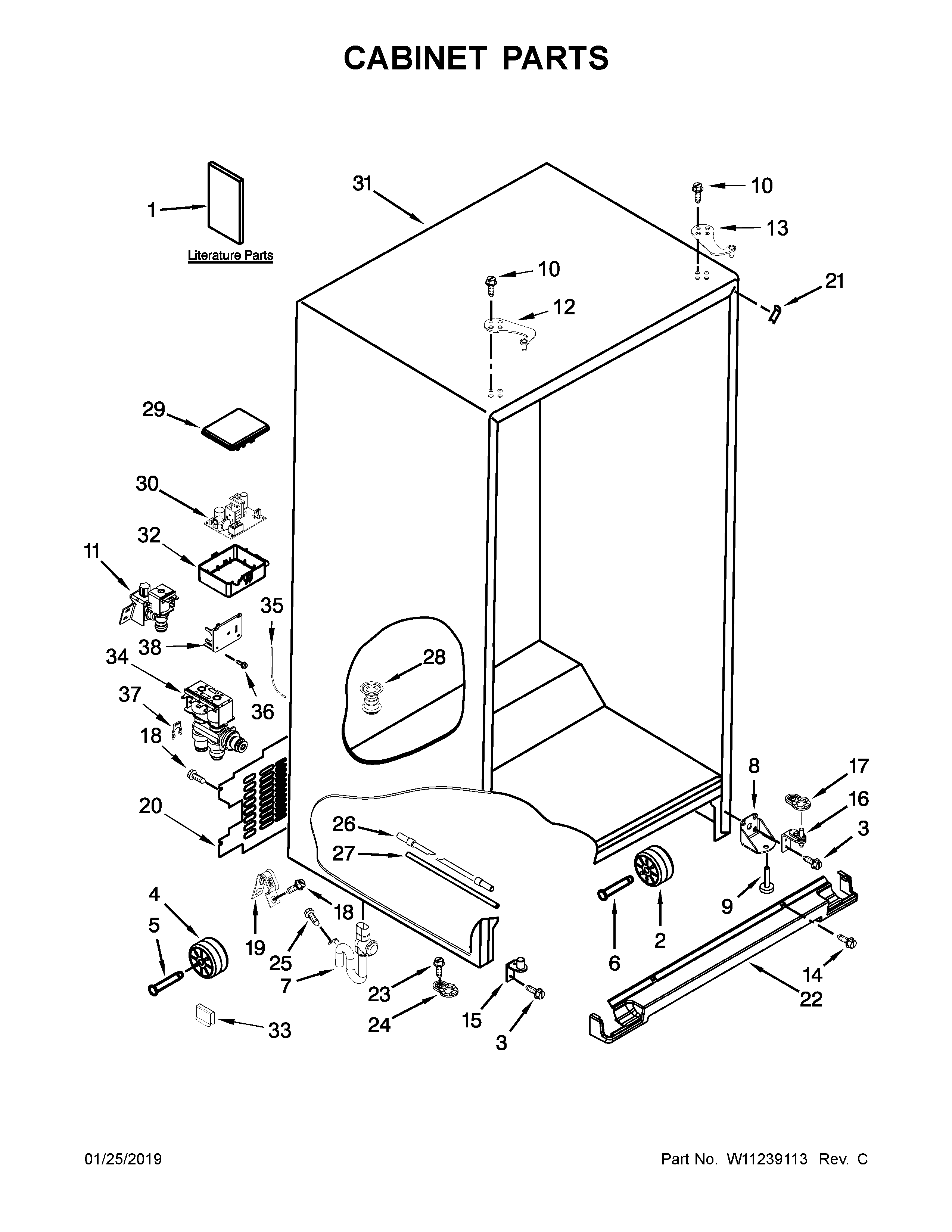 Whirlpool WRSA71CIHZ00 cabinet parts diagram