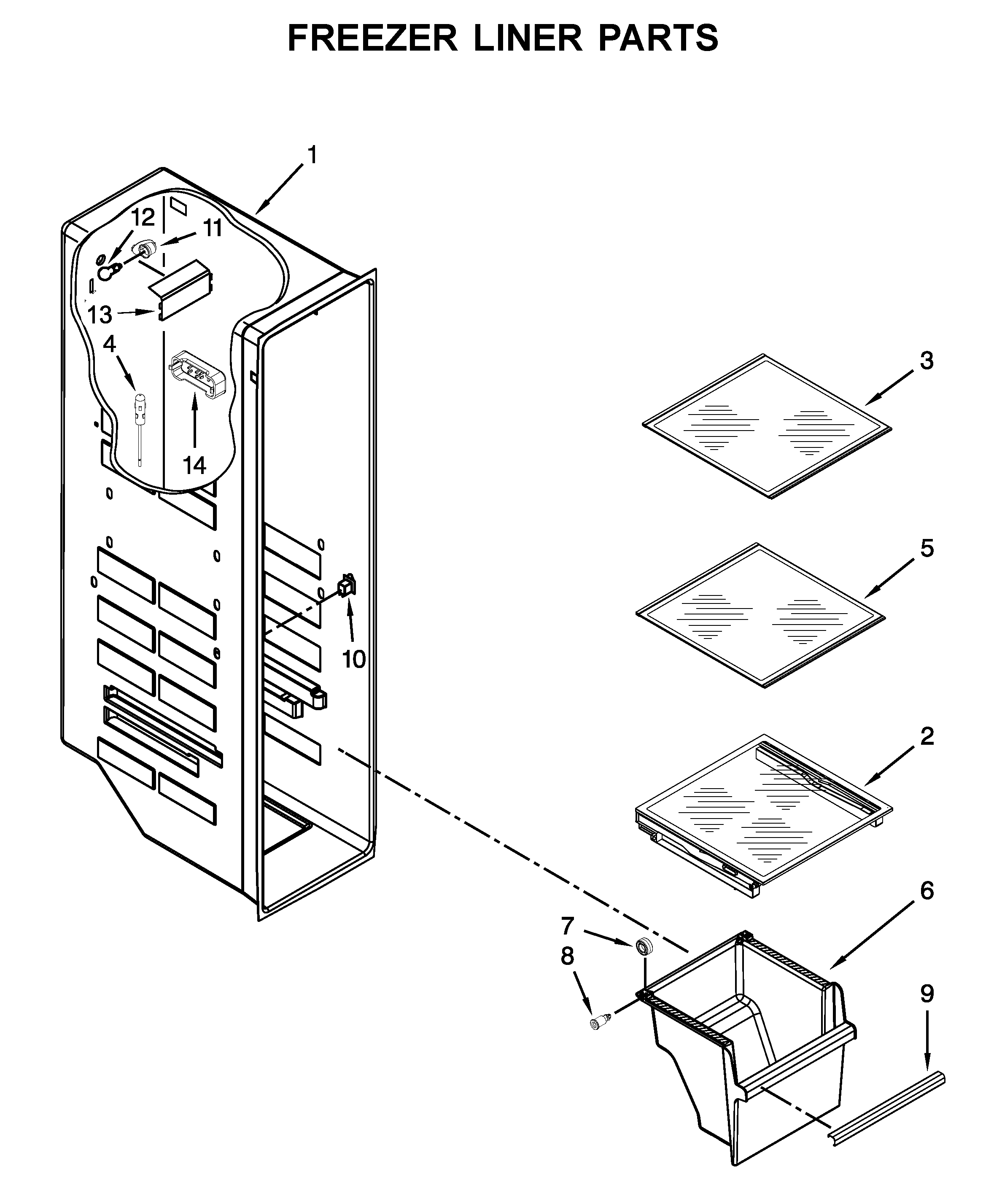 Whirlpool WRSA71CIHZ00 freezer liner parts diagram