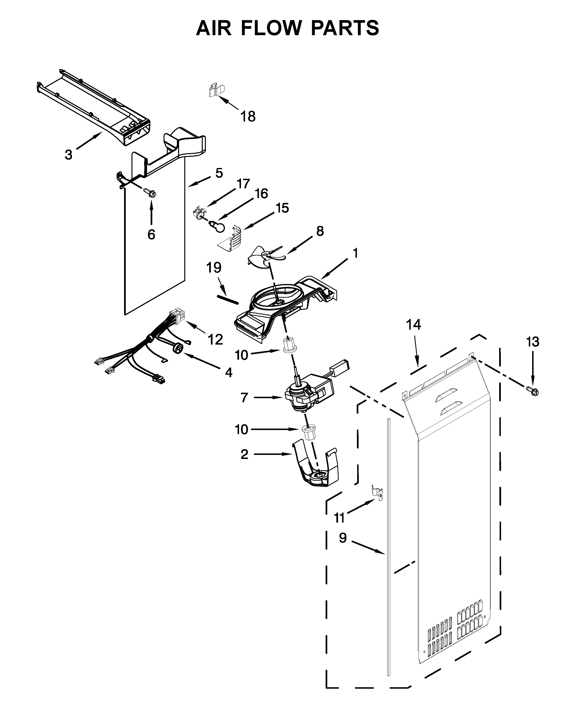 Whirlpool WRSA71CIHZ00 air flow parts diagram