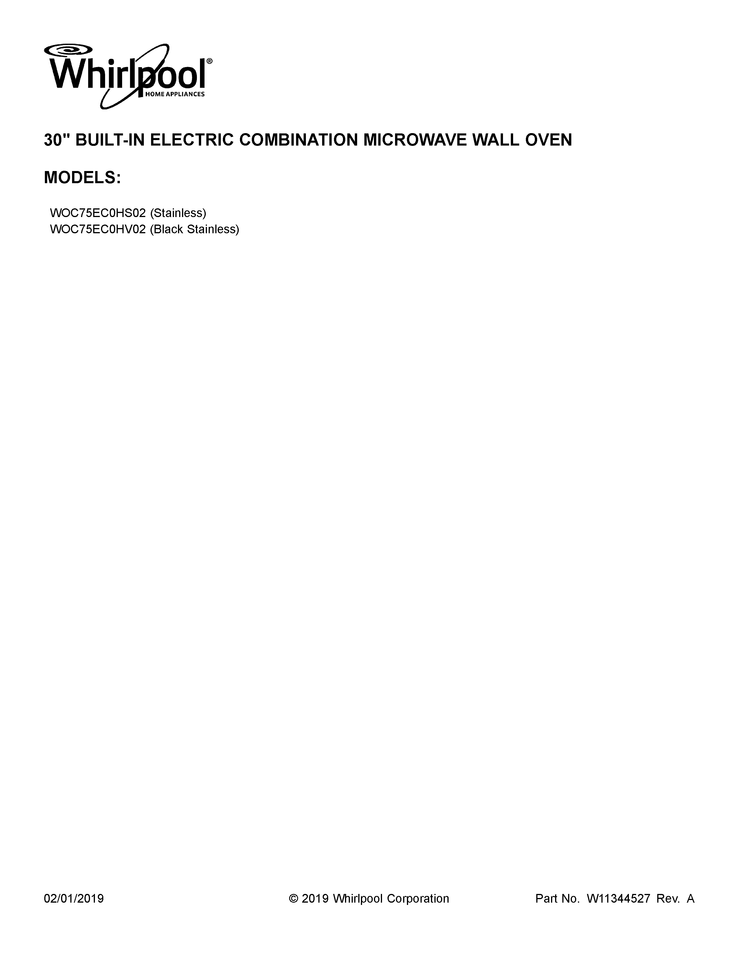 Whirlpool WOC75EC0HV02 cover sheet diagram