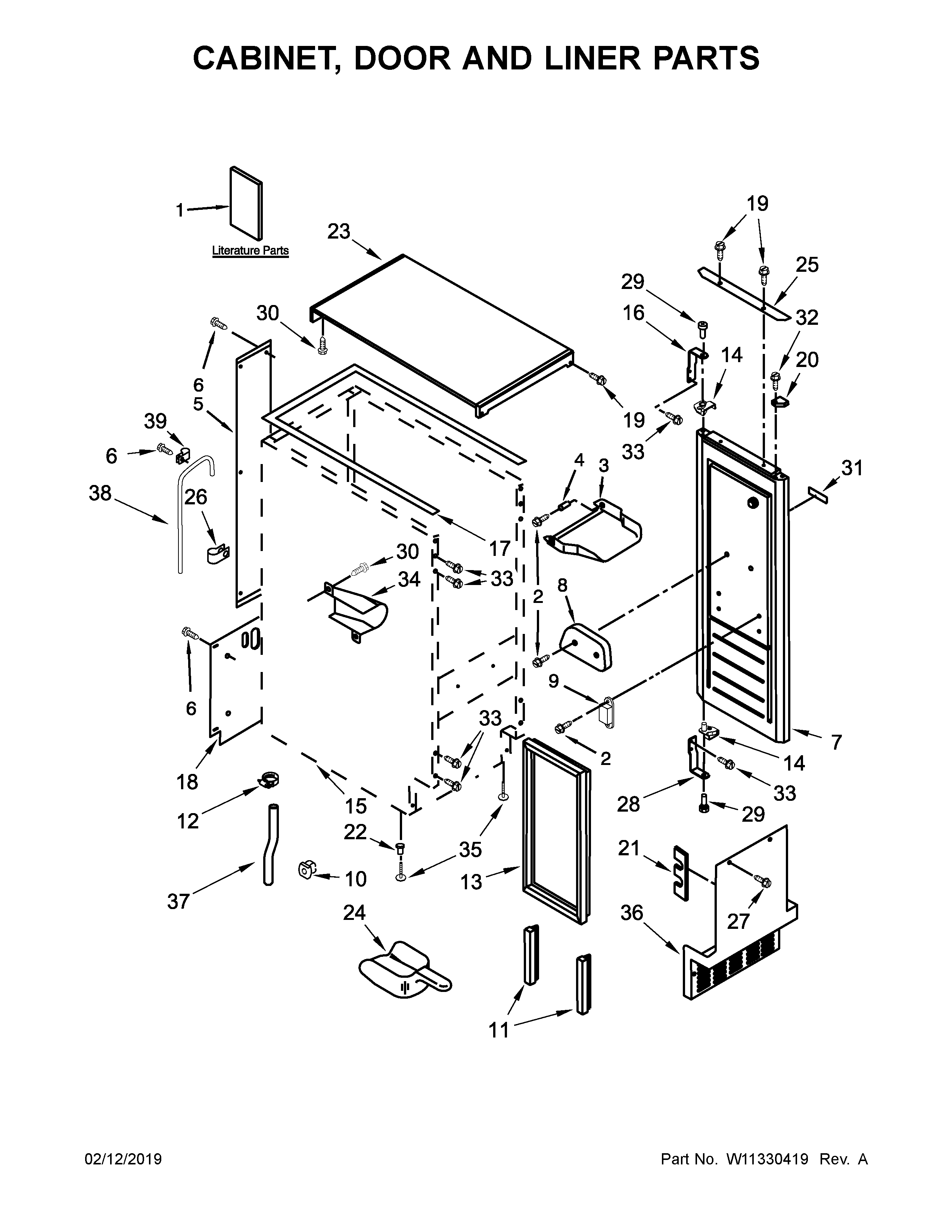 Whirlpool WUI95X15HZ00 cabinet, door and liner parts diagram
