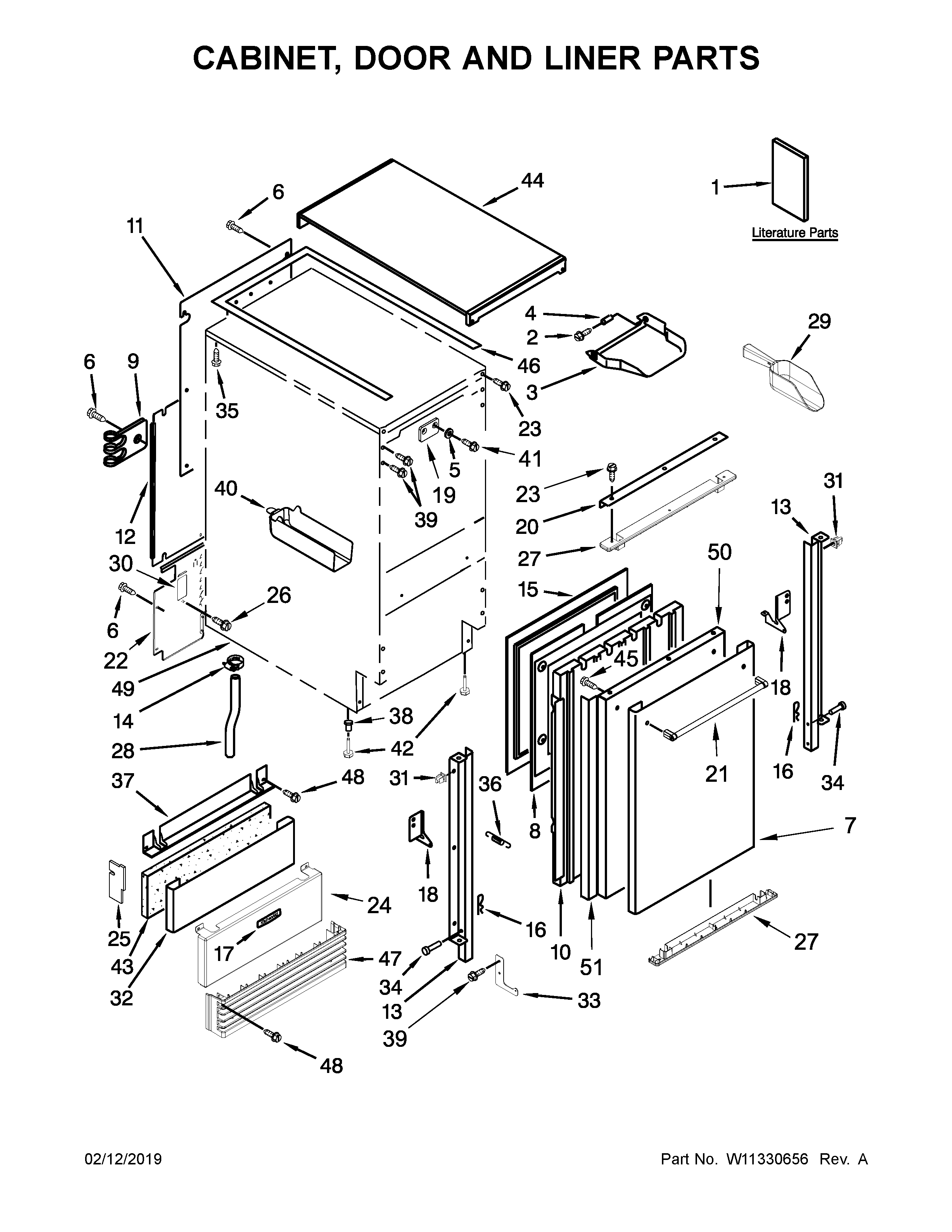 KitchenAid KUIO338HSS00 cabinet, door and liner parts diagram