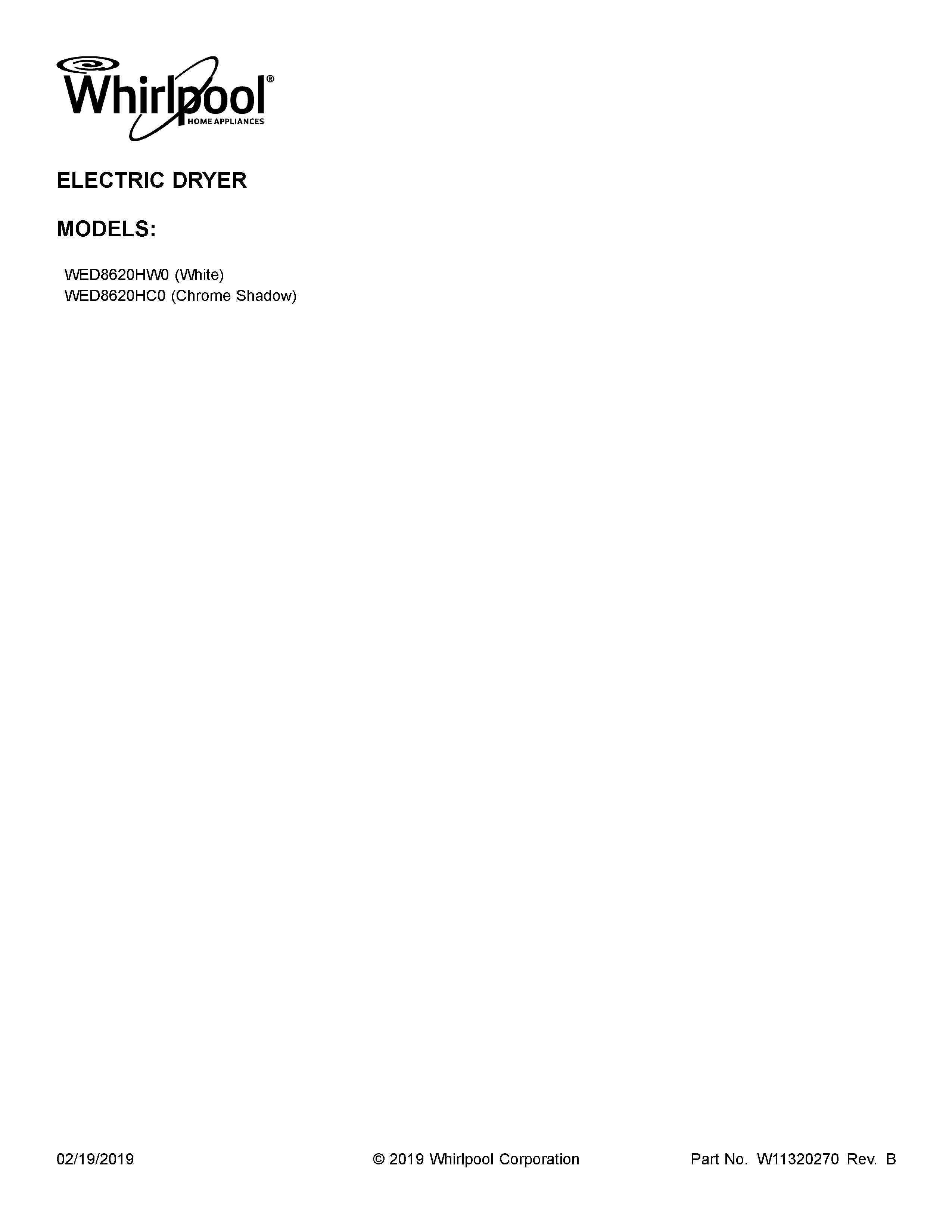 Whirlpool WED8620HW0 cover sheet diagram
