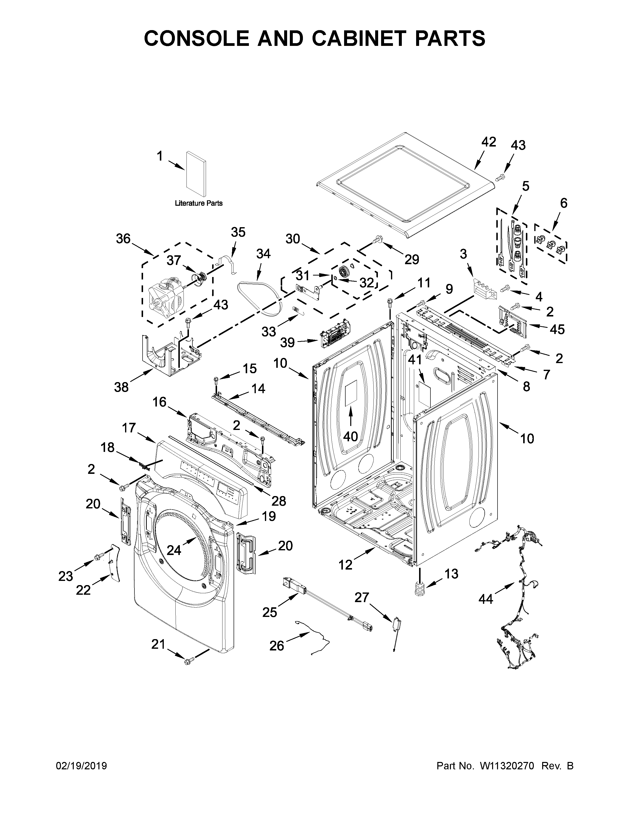 Whirlpool WED8620HW0 console and cabinet parts diagram