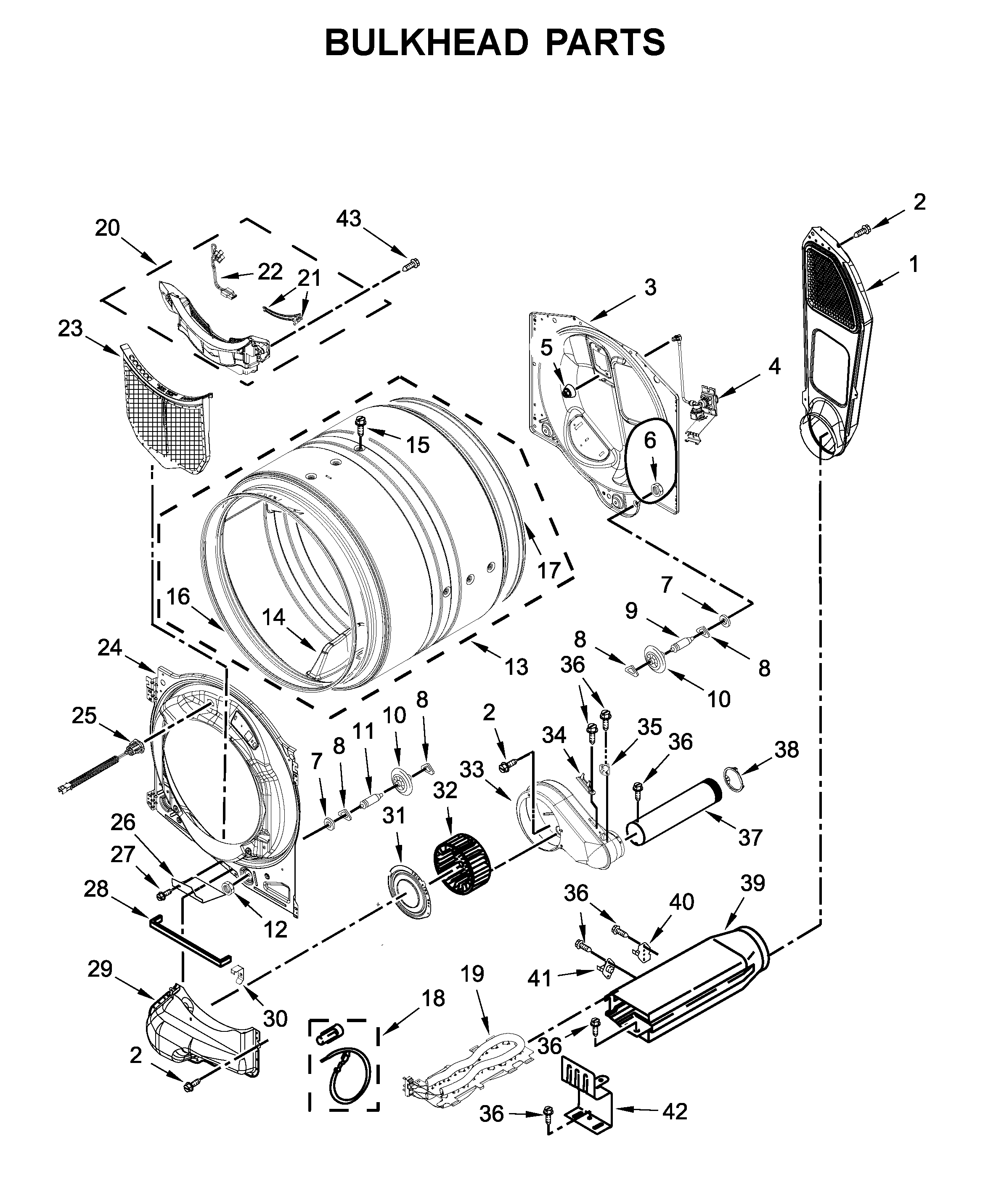 Whirlpool WED8620HW0 bulkhead parts diagram