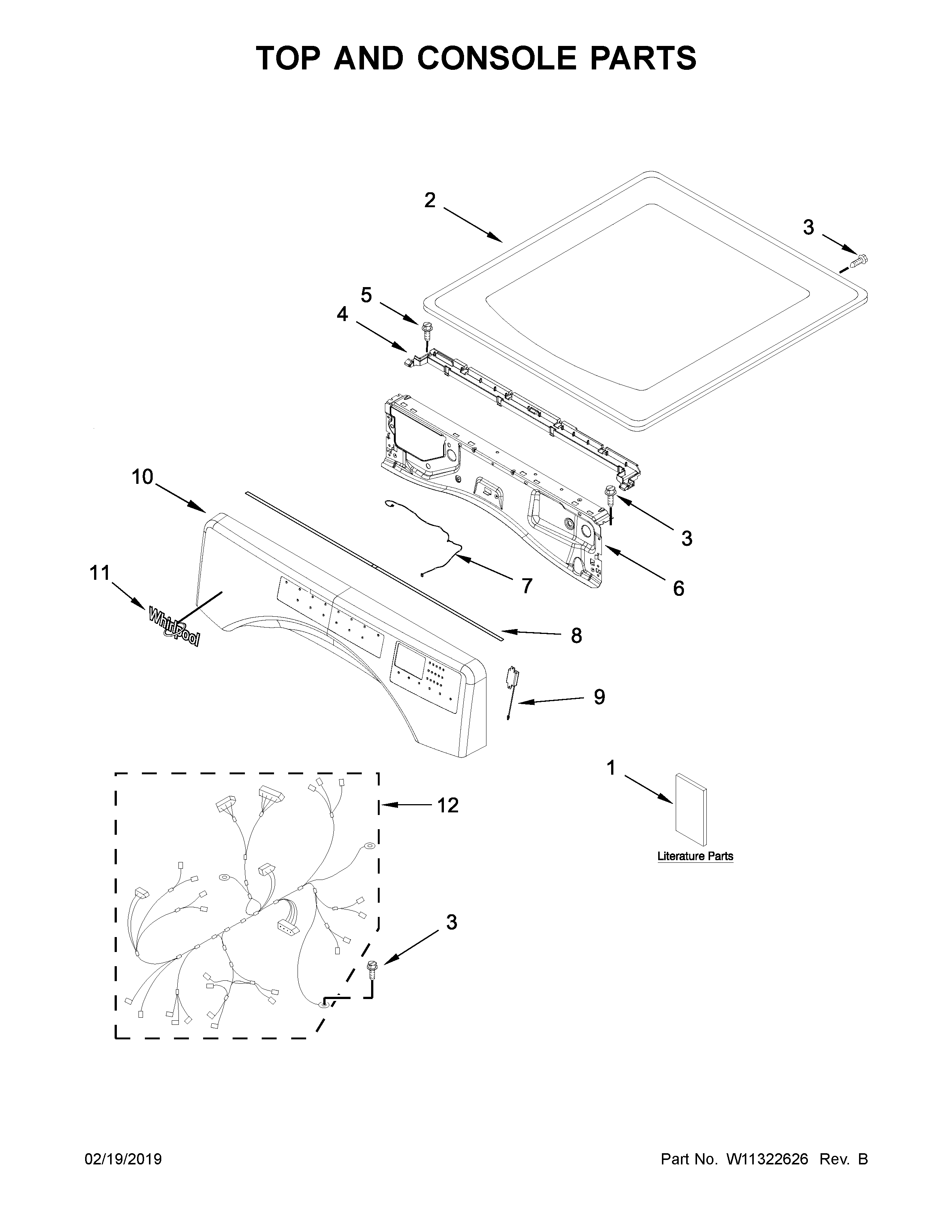 Whirlpool WGD8620HW0 top and console parts diagram