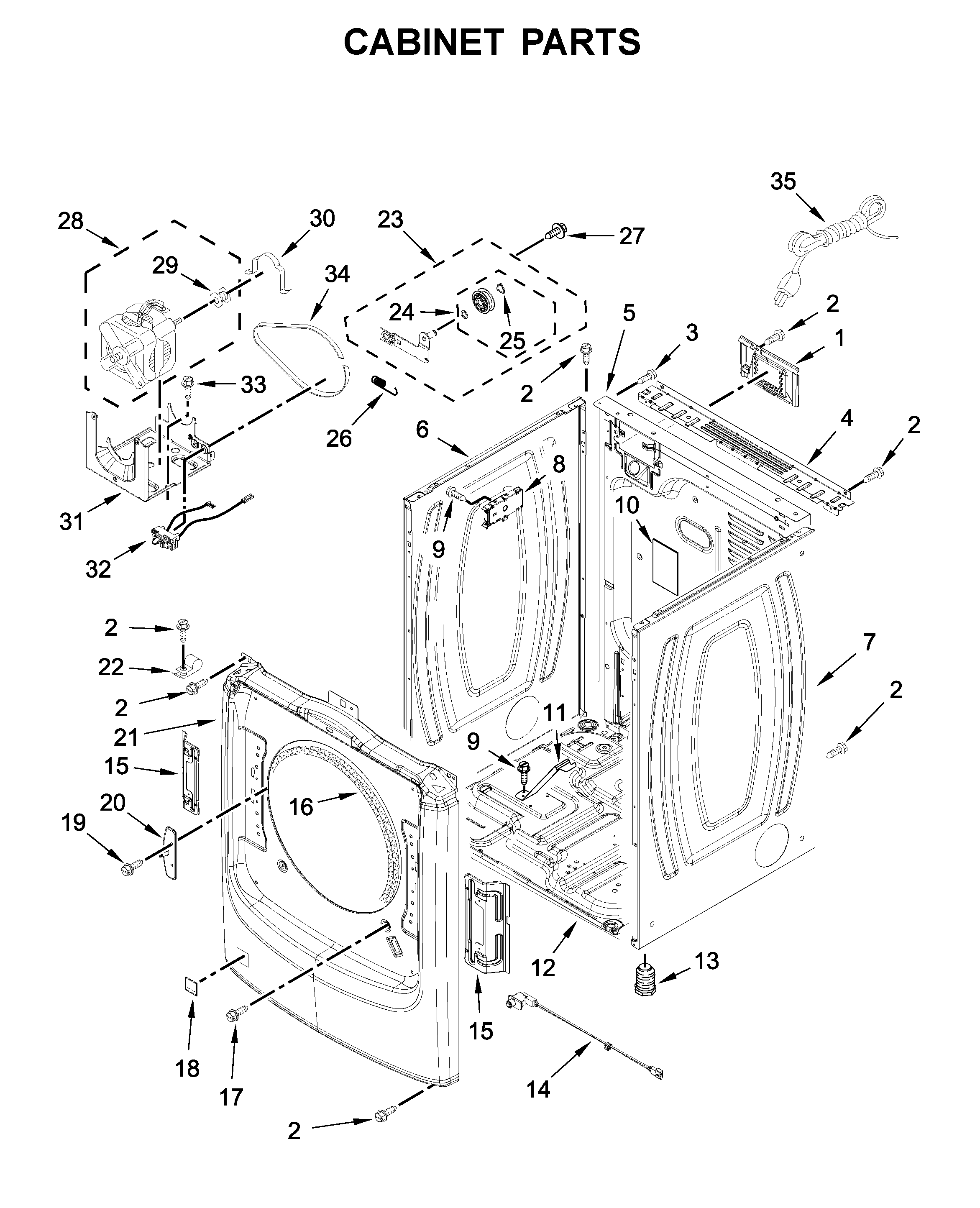Whirlpool WGD8620HW0 cabinet parts diagram