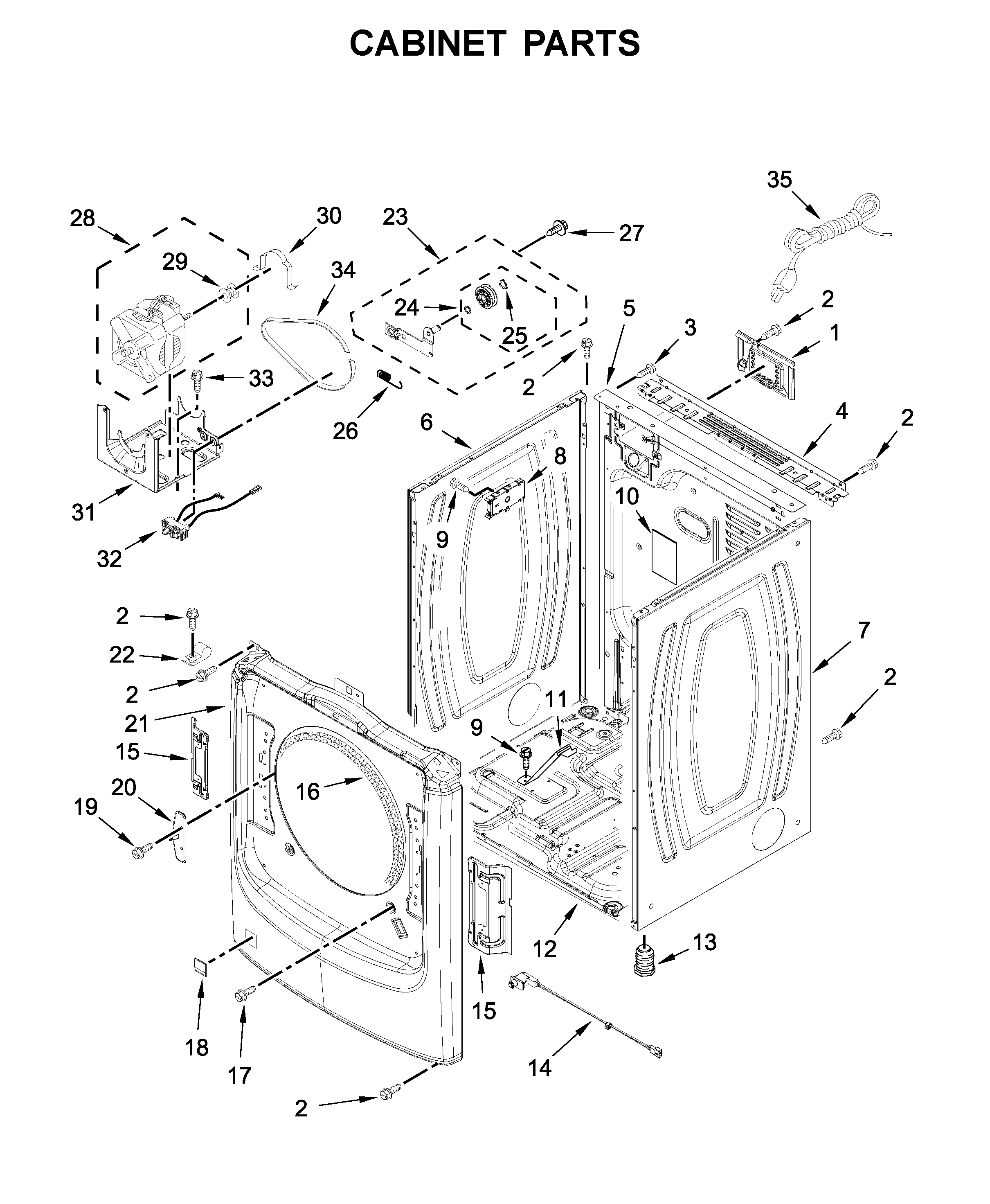 Whirlpool 7MWGD5622HW0 cabinet parts diagram