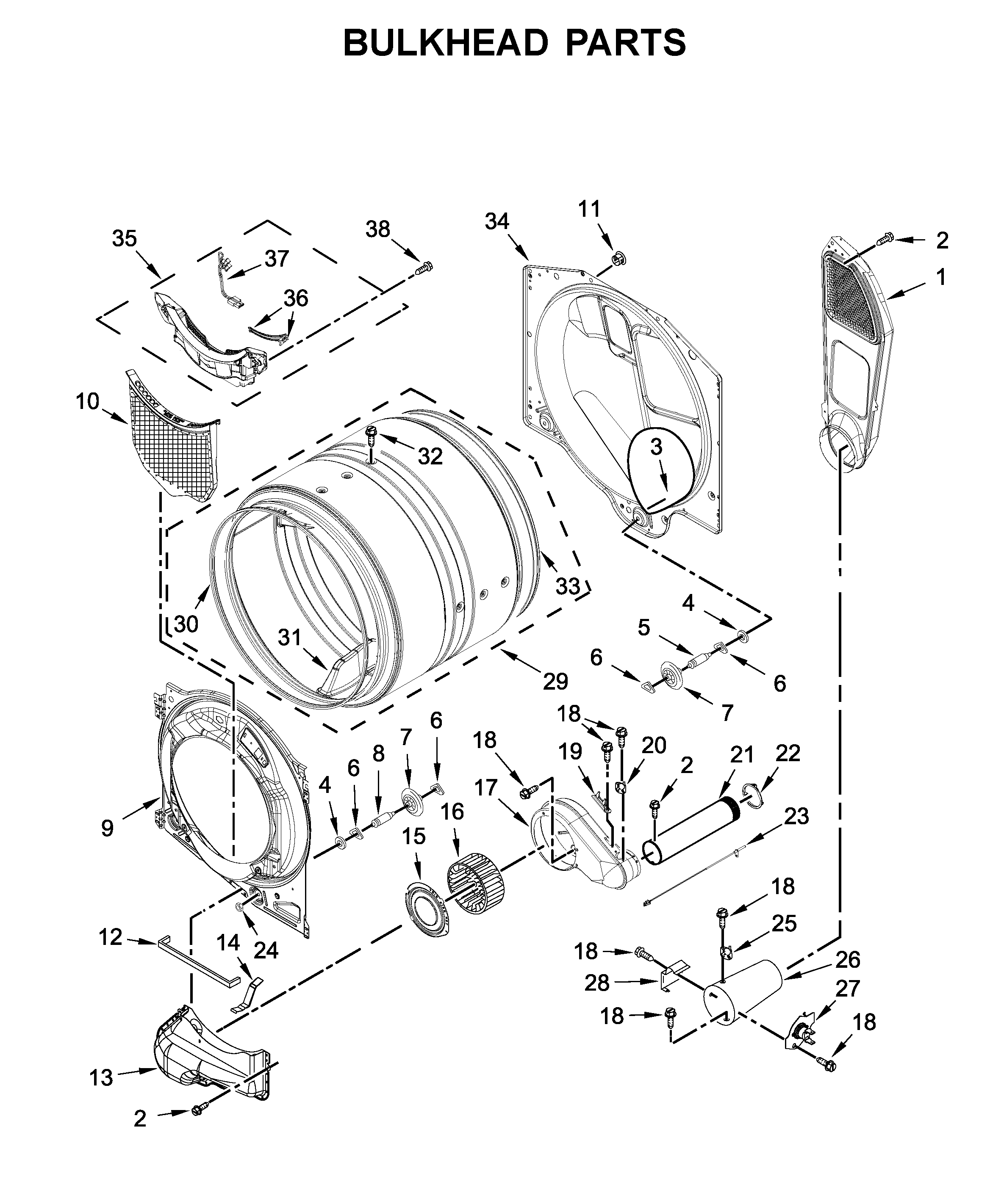 Whirlpool 7MWGD5622HW0 bulkhead parts diagram