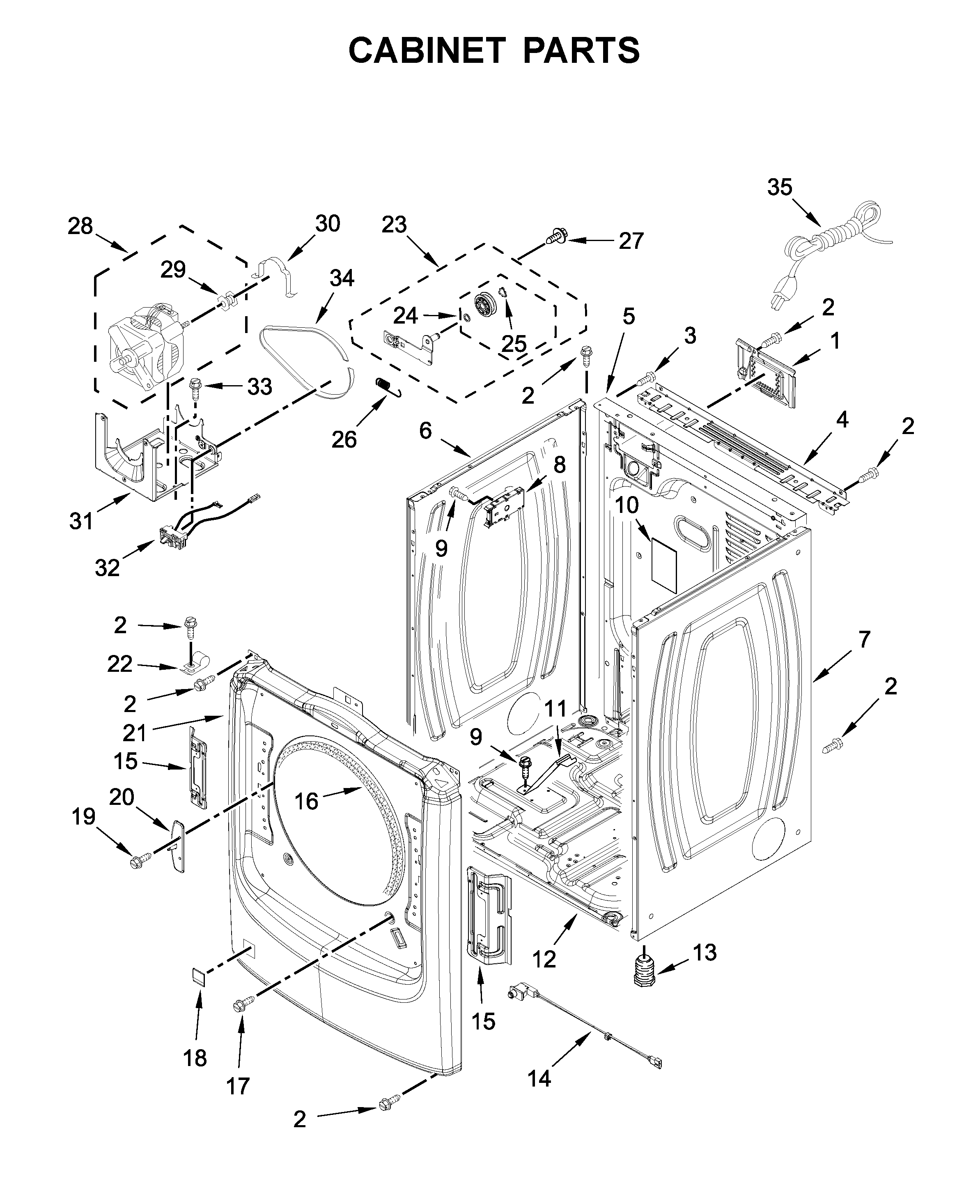 Whirlpool 7MWGD6620HW0 cabinet parts diagram