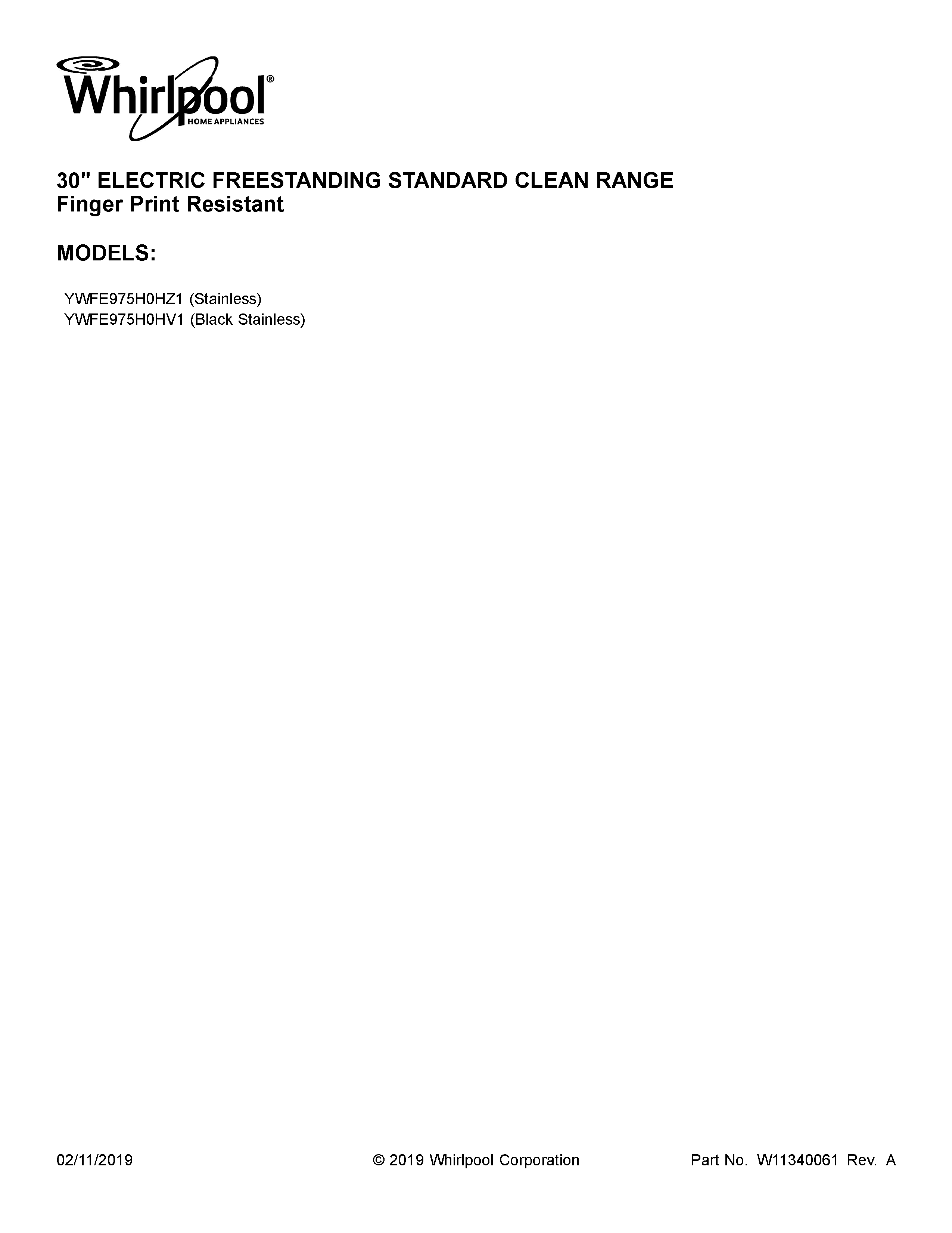 Whirlpool YWFE975H0HV1 cover sheet diagram