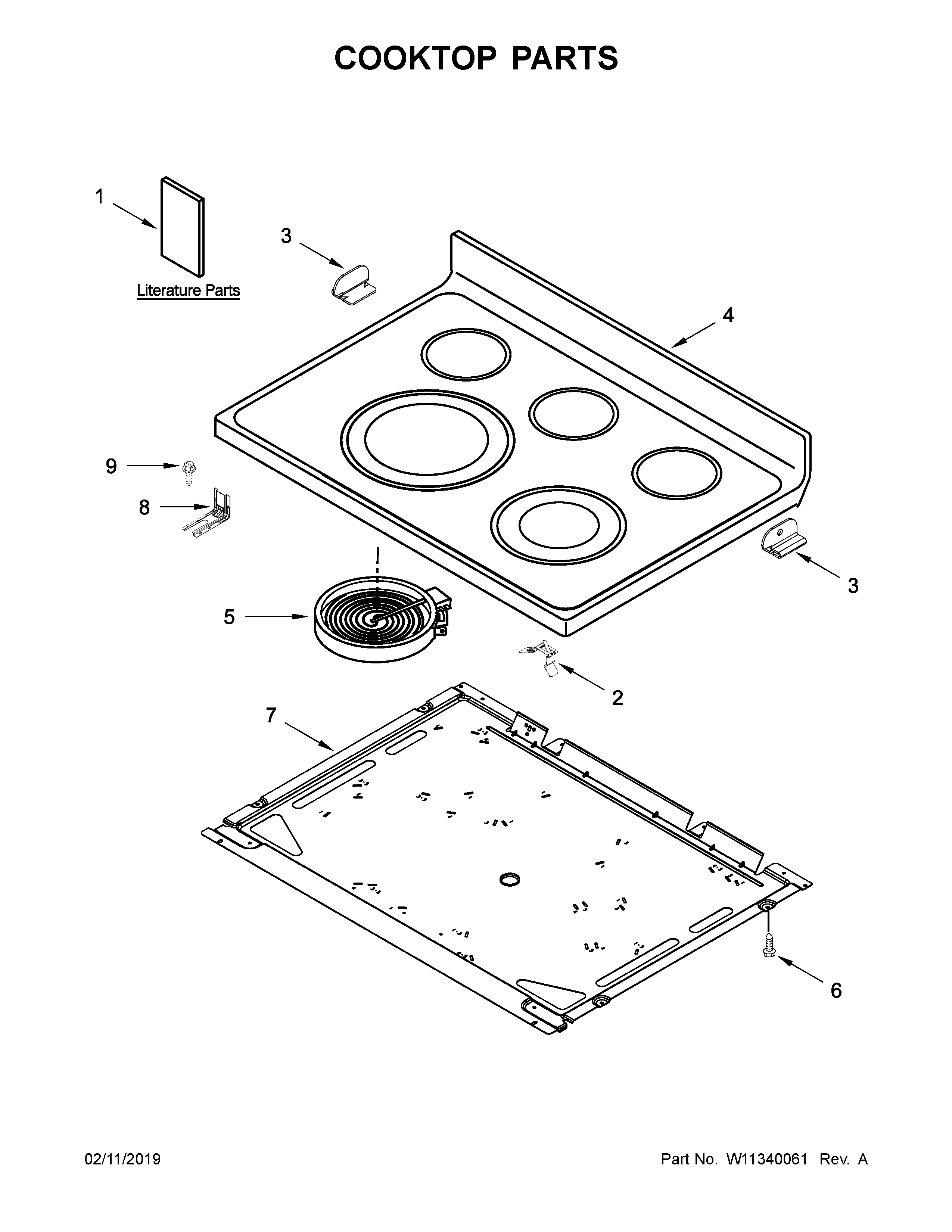 Whirlpool YWFE975H0HV1 cooktop parts diagram
