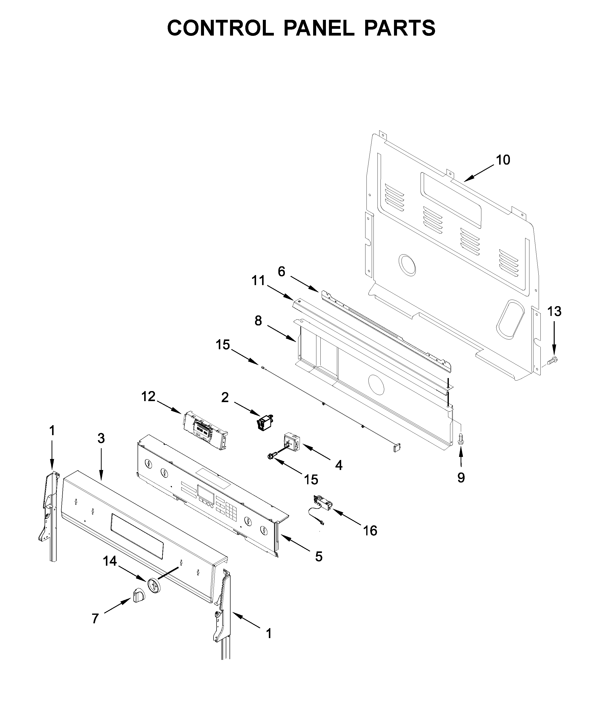 Whirlpool YWFE975H0HV1 control panel parts diagram