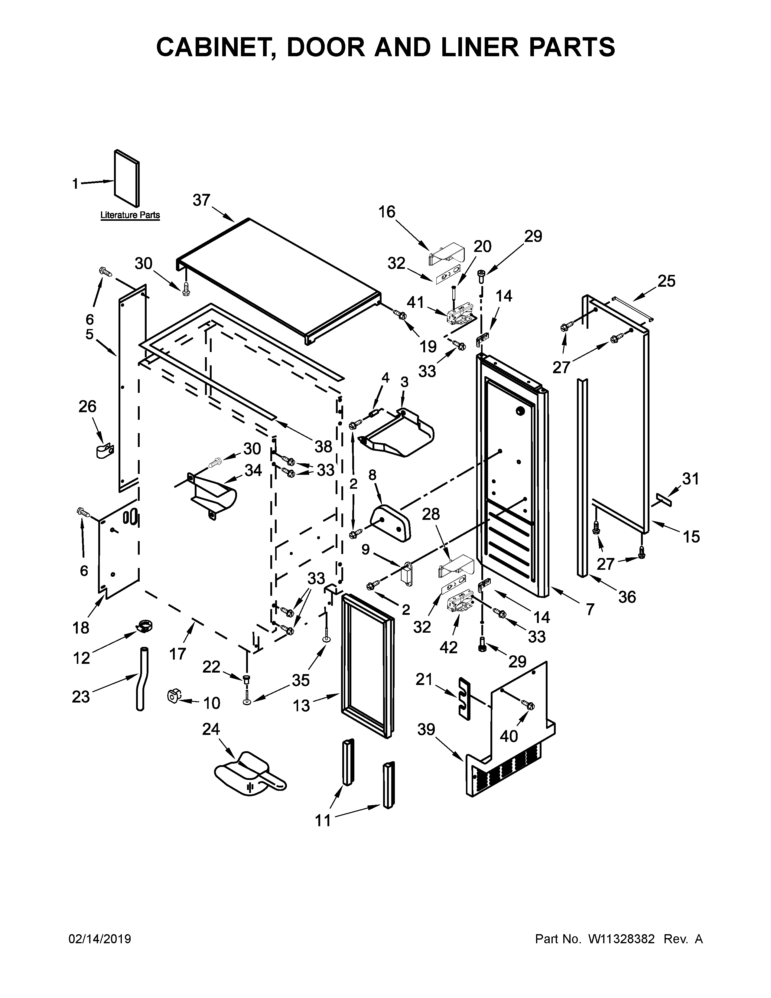 KitchenAid KUIX335HWH00 cabinet, door and liner parts diagram