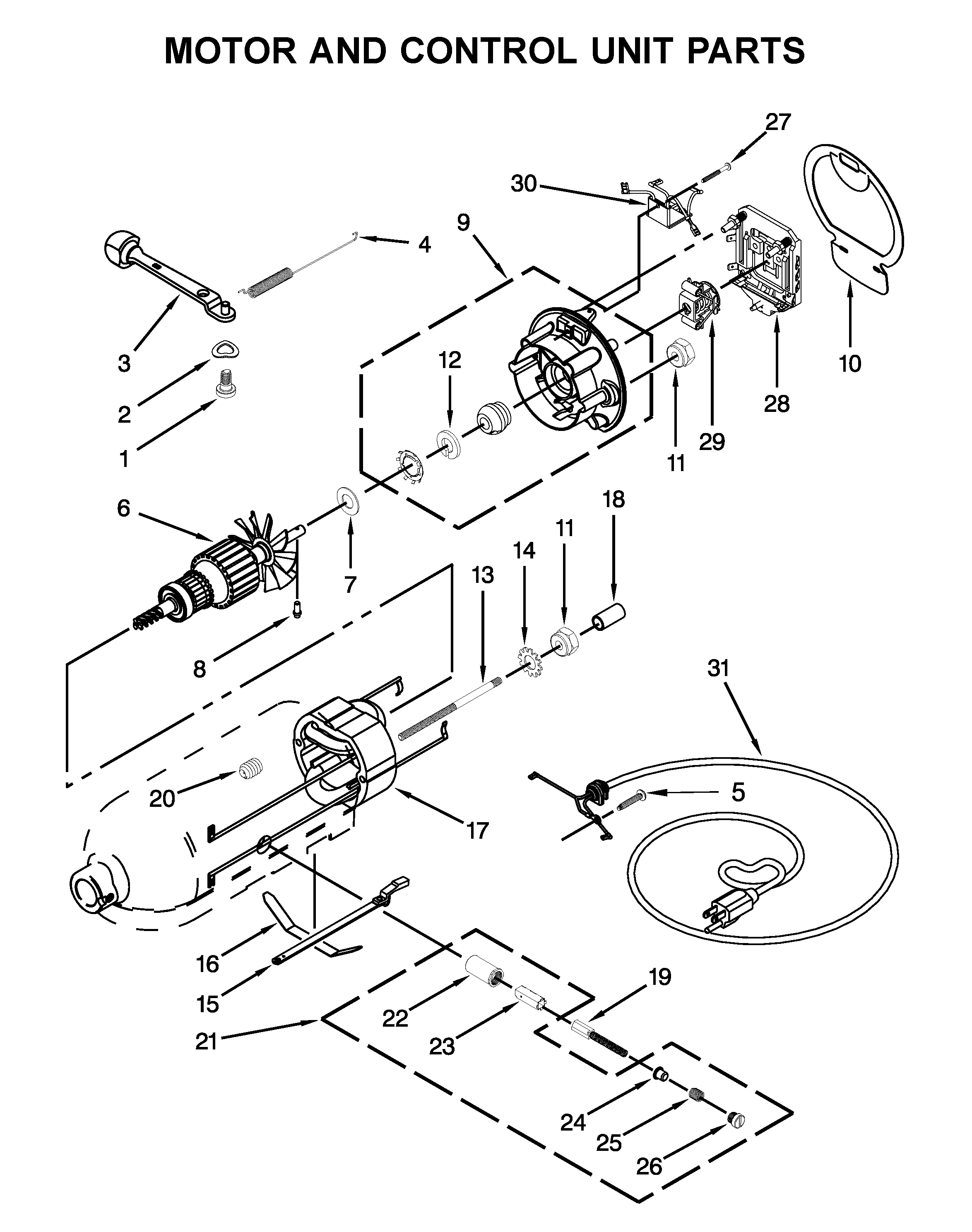KitchenAid 5KSM156WFEWH4 motor and control unit parts diagram
