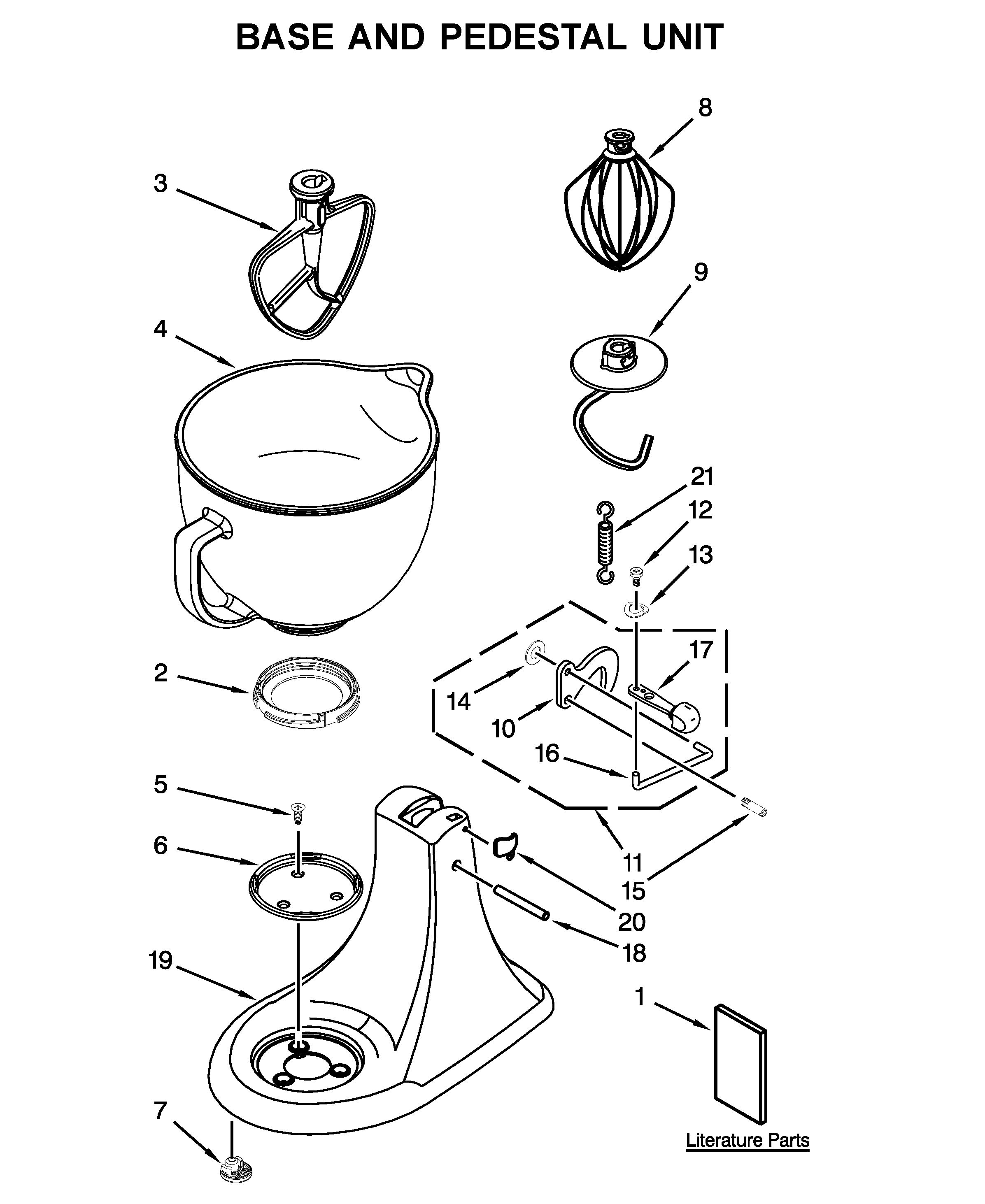 KitchenAid 5KSM156WFEWH4 base and pedestal unit diagram