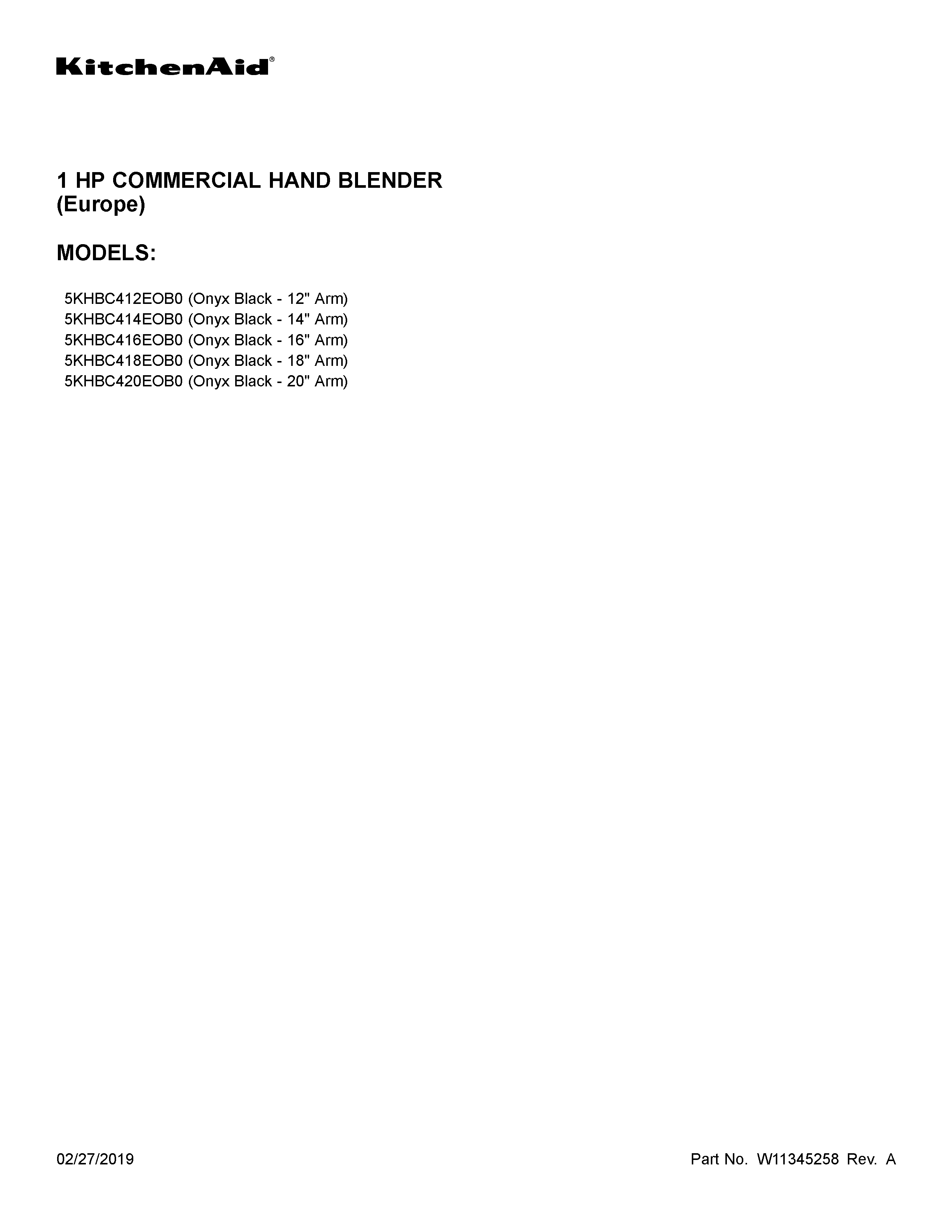 KitchenAid 5KHBC416EOB0 cover sheet diagram