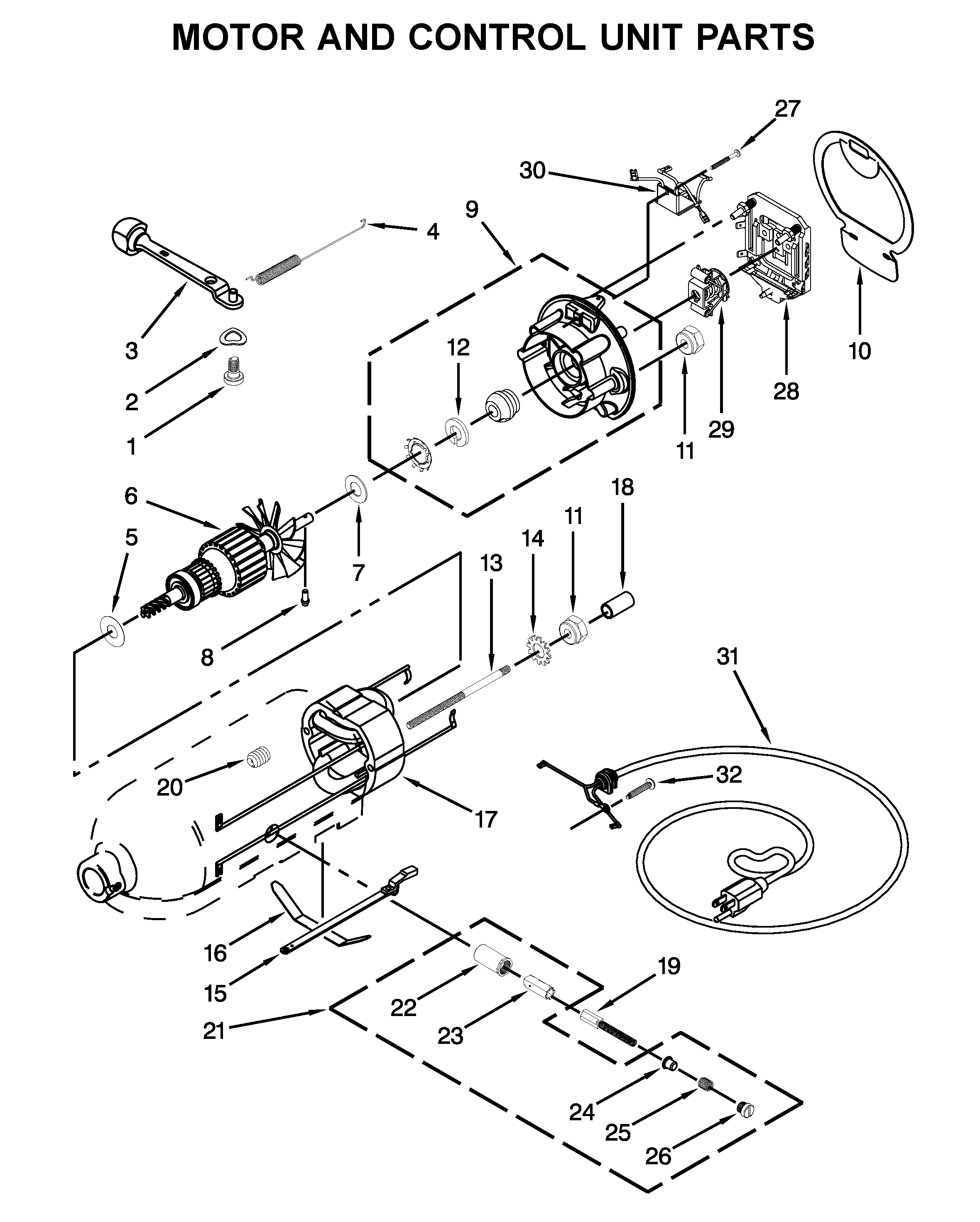 KitchenAid 5KSM175PSRCE0 motor and control unit parts diagram
