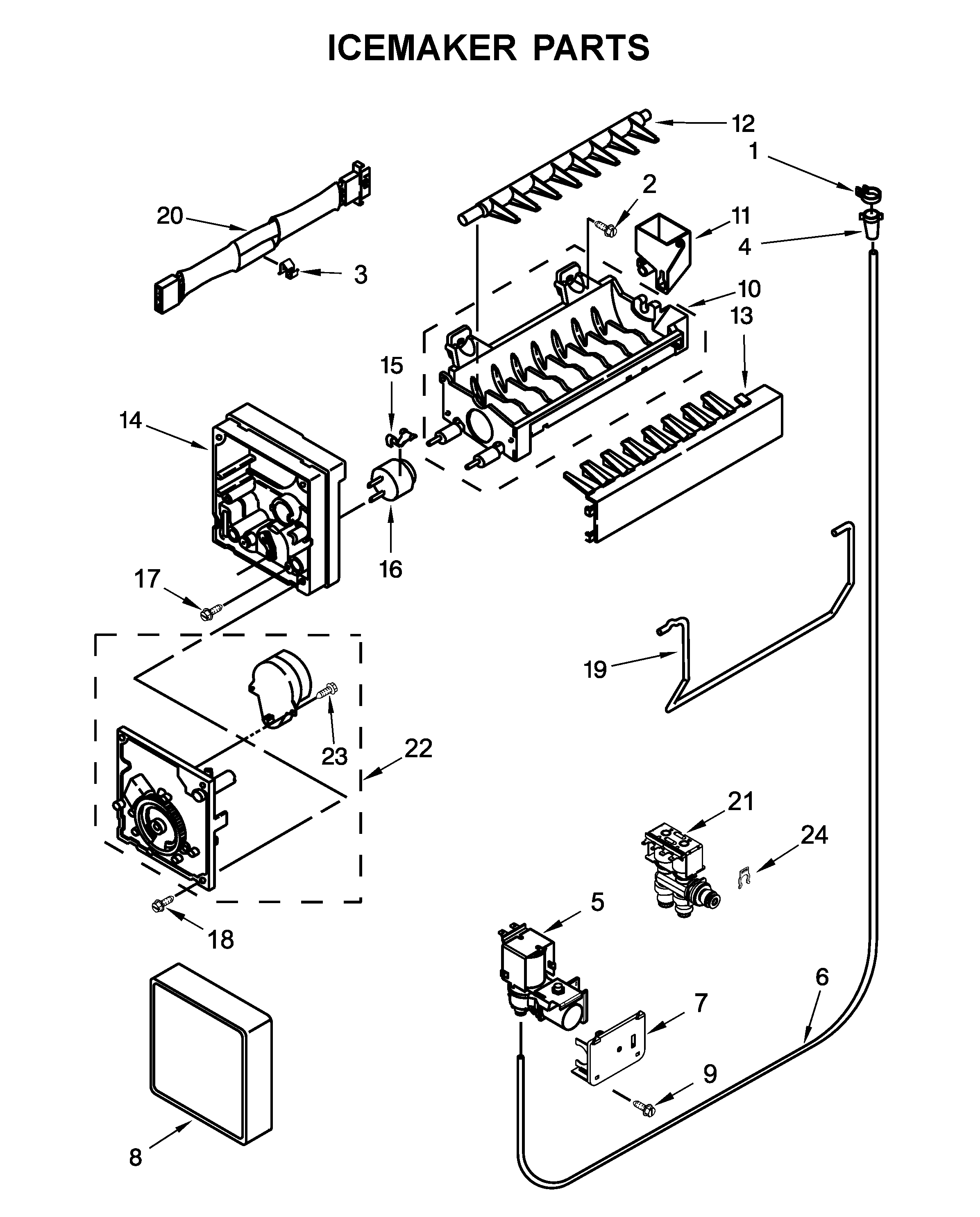 Maytag MFW2055YEB01 icemaker parts diagram
