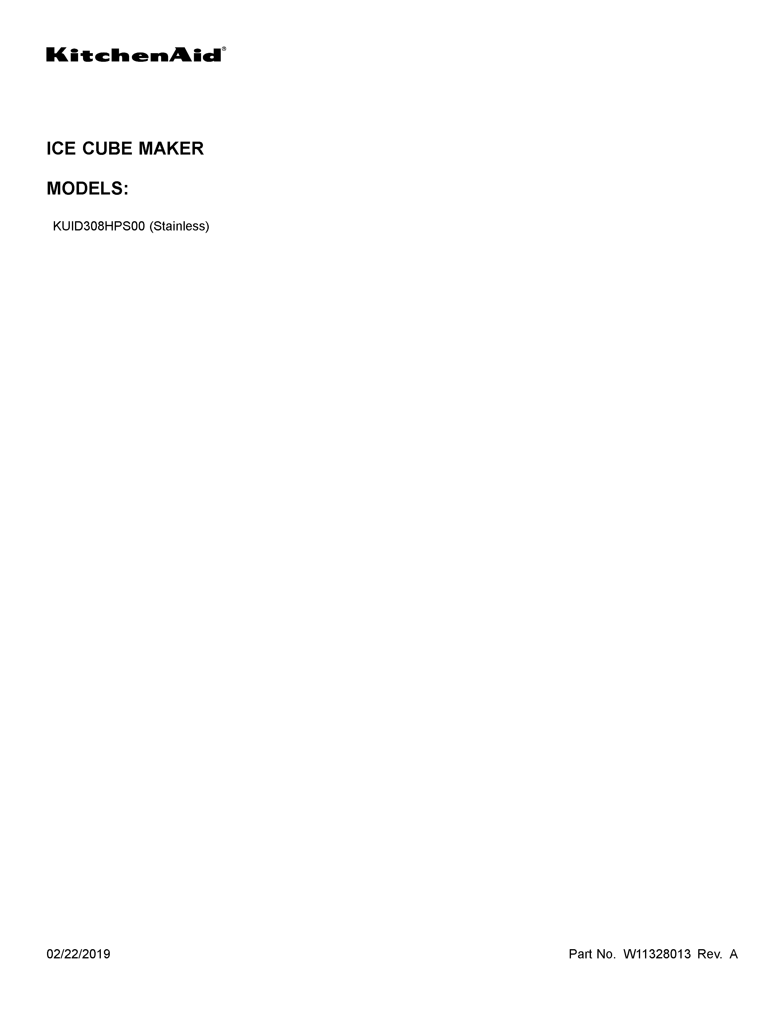 KitchenAid KUID308HPS00 cover sheet diagram