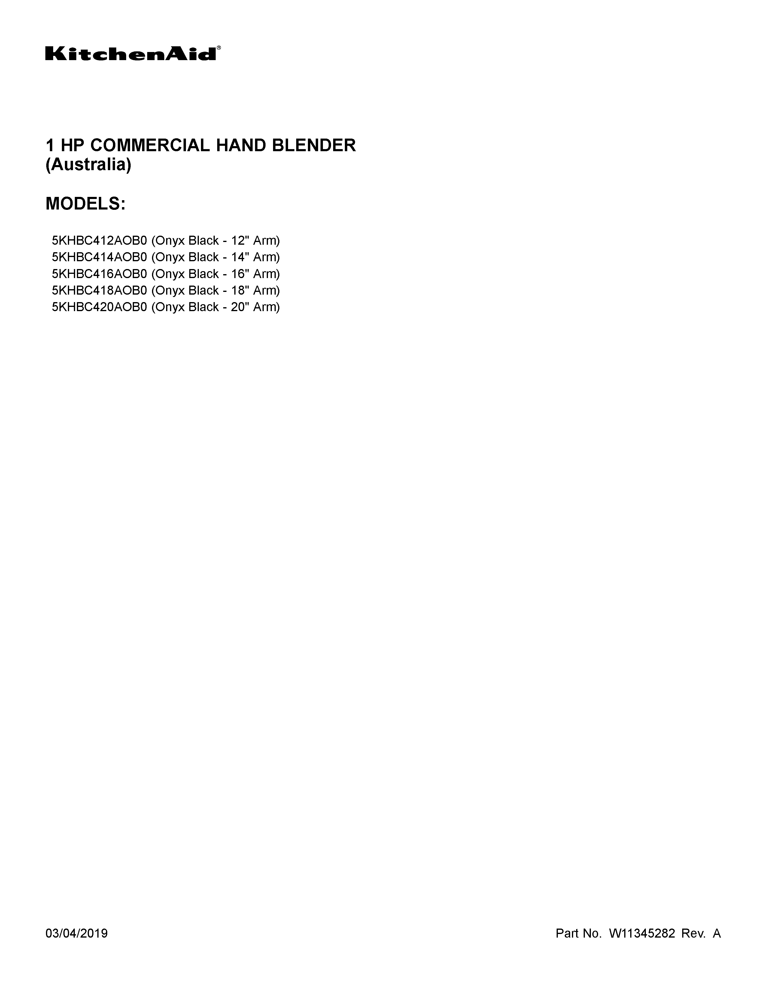 KitchenAid 5KHBC420AOB0 cover sheet diagram