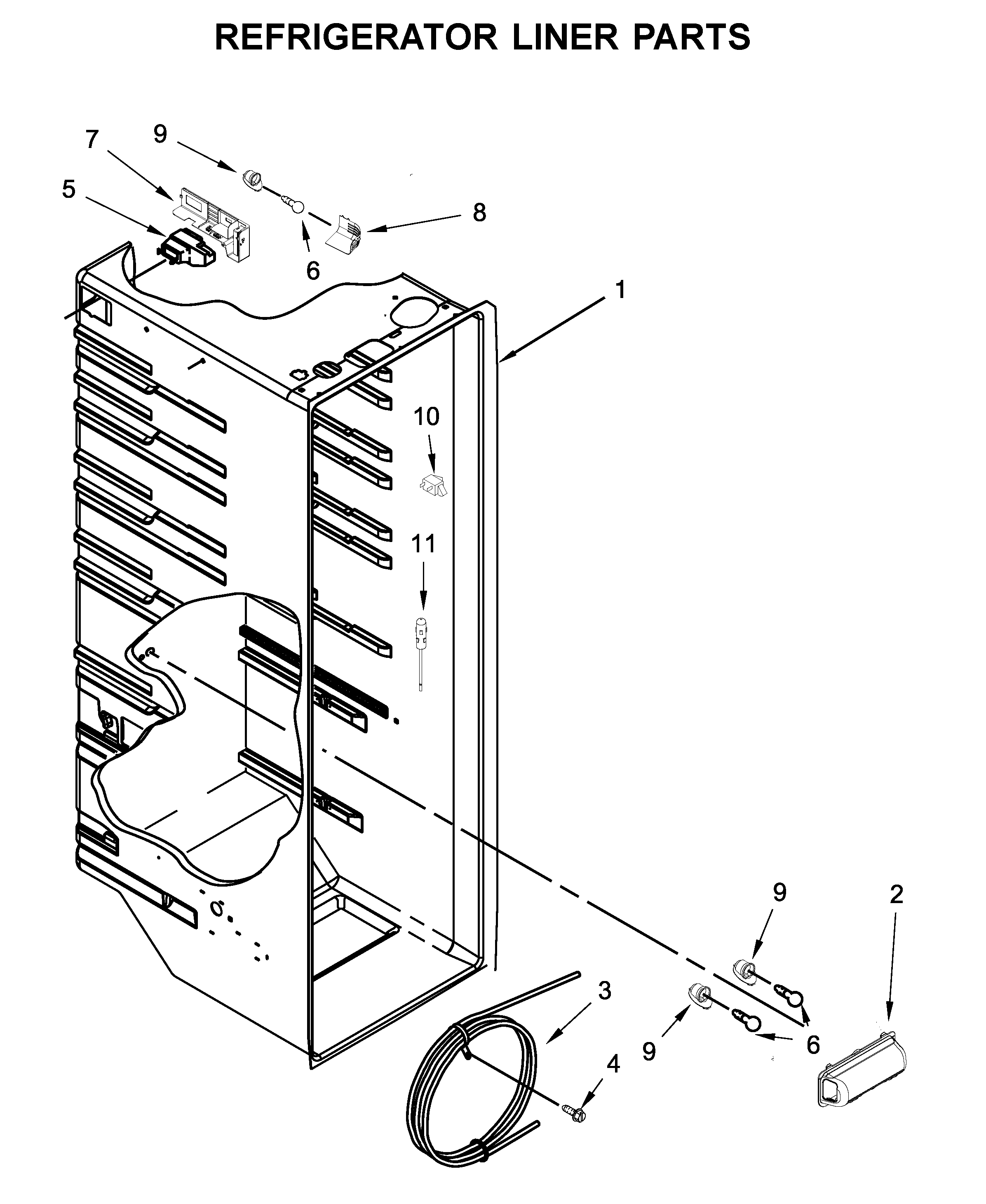 Amana ASI2575GRW01 refrigerator liner parts diagram