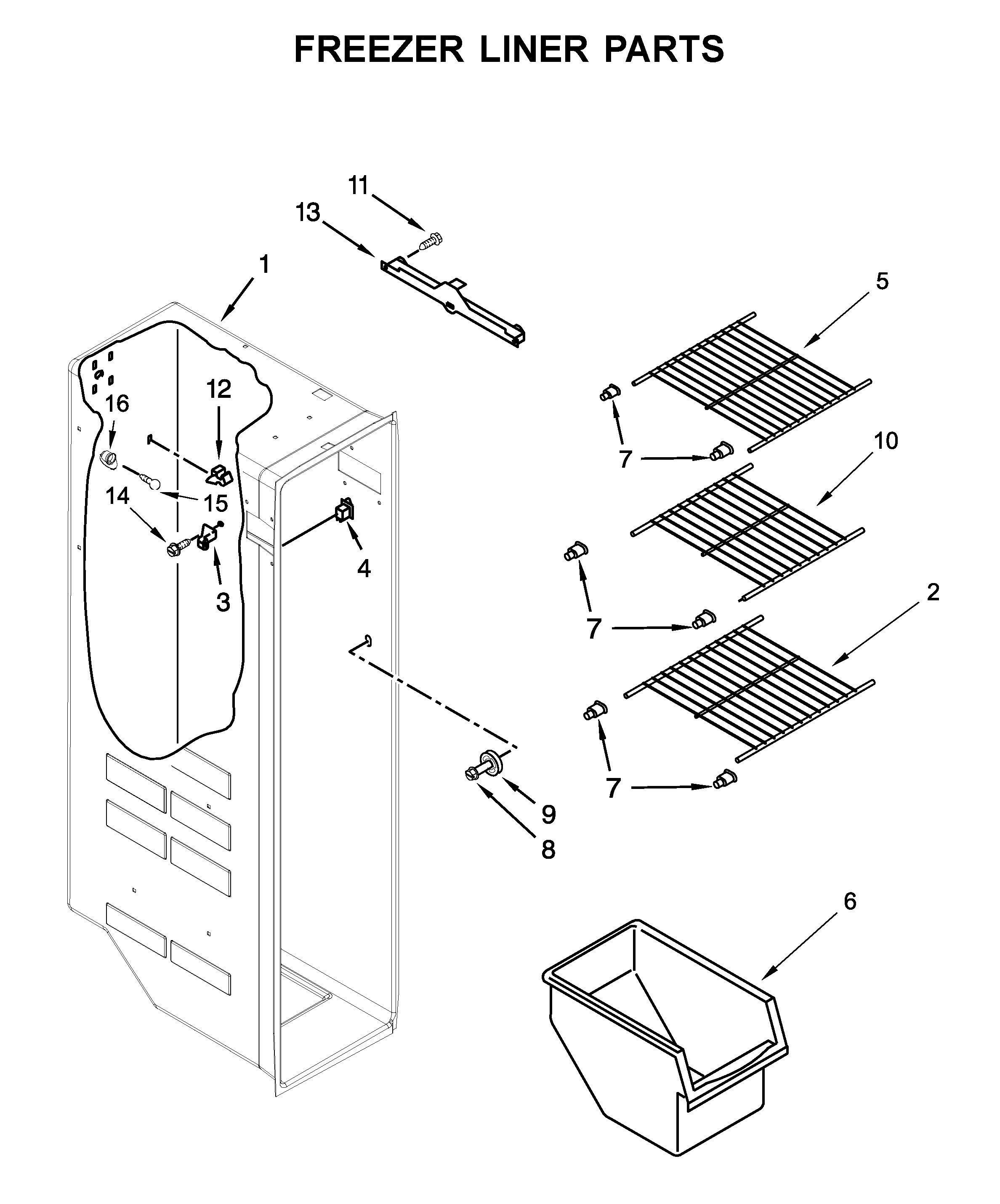 Amana ASI2575GRW01 freezer liner parts diagram