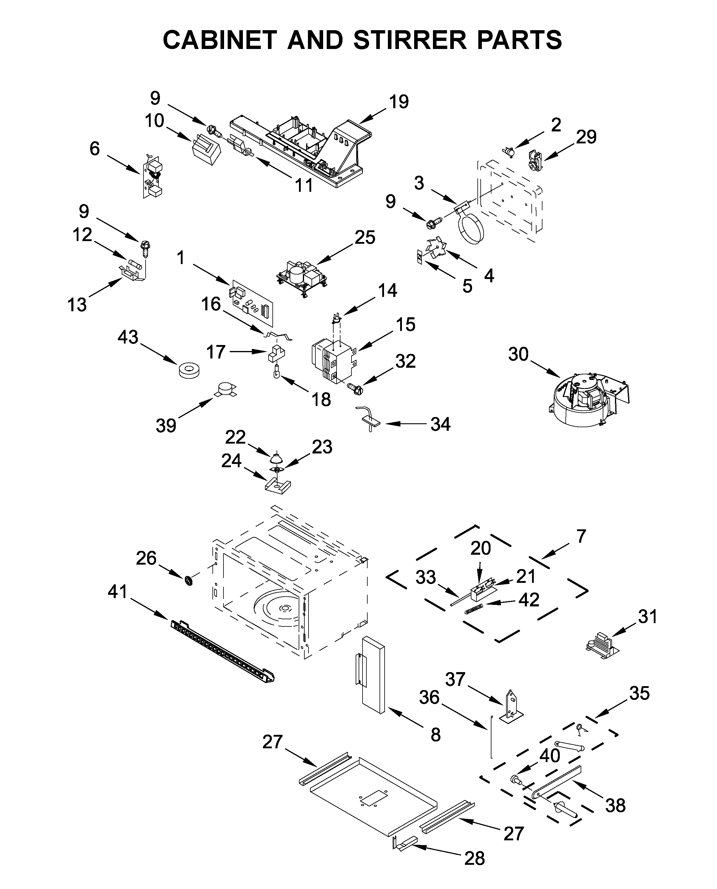 Jenn-Air JMC2430DP02 cabinet and stirrer parts diagram