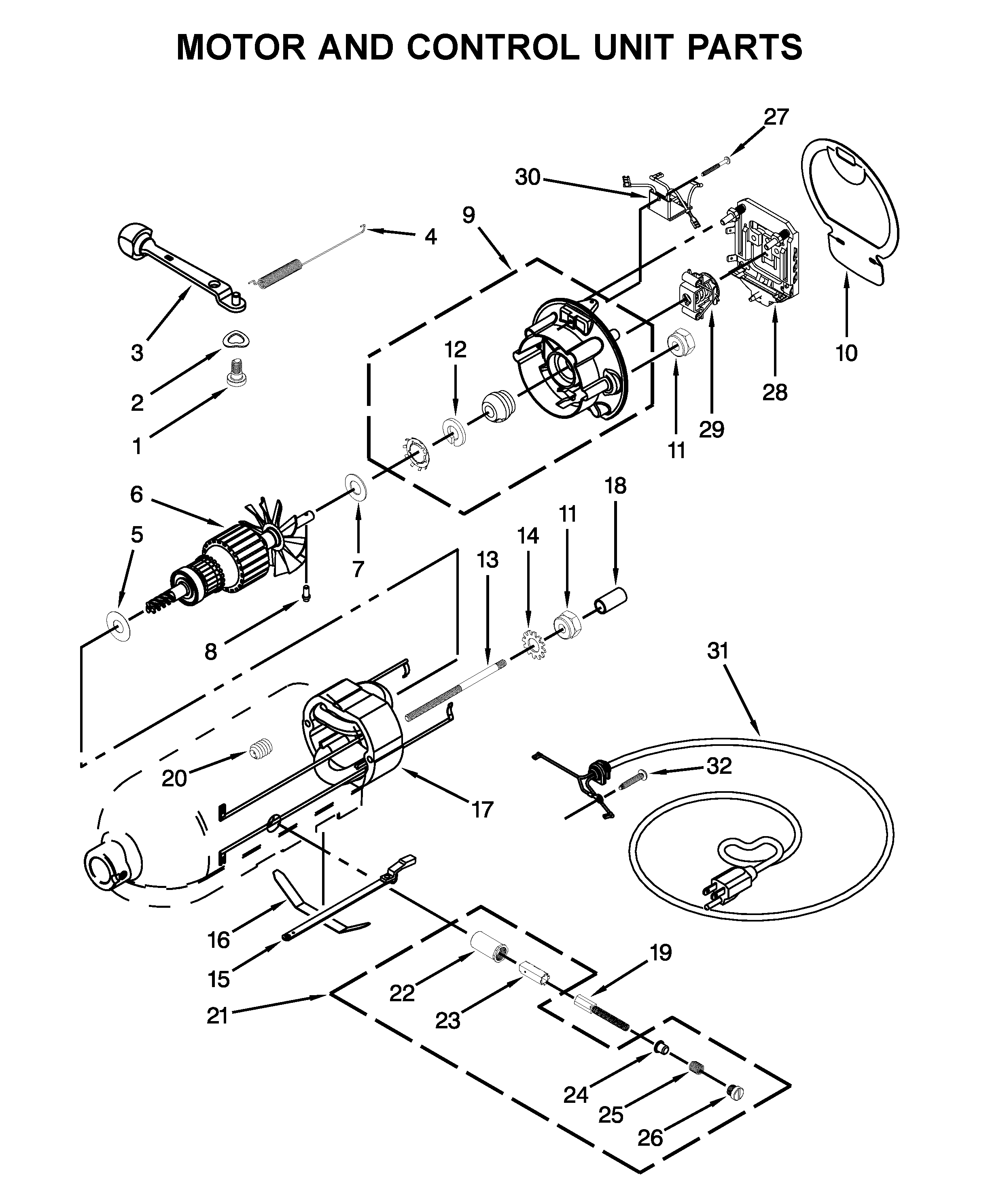 KitchenAid KSM96ER0 motor and control unit parts diagram