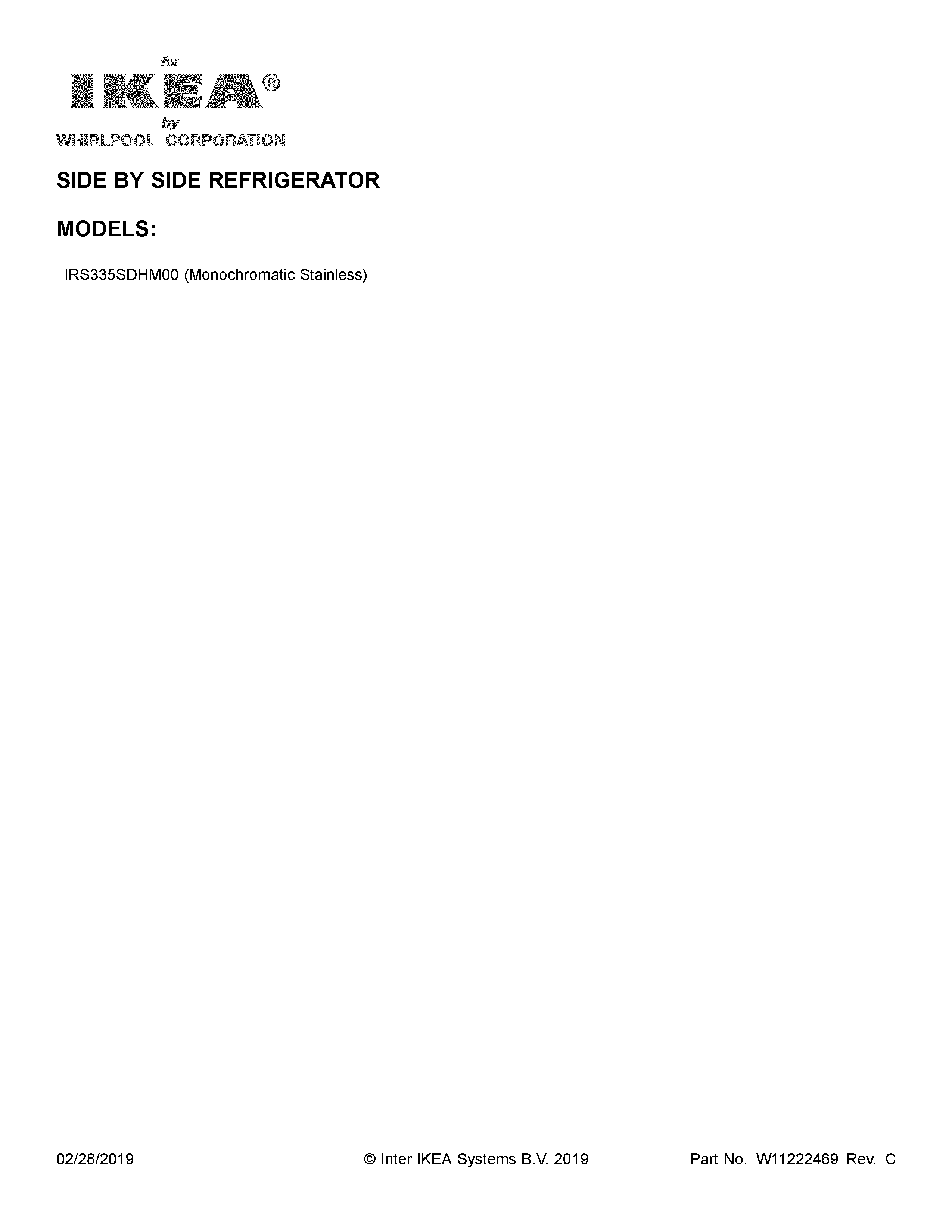 Ikea IRS335SDHM00 cover sheet diagram
