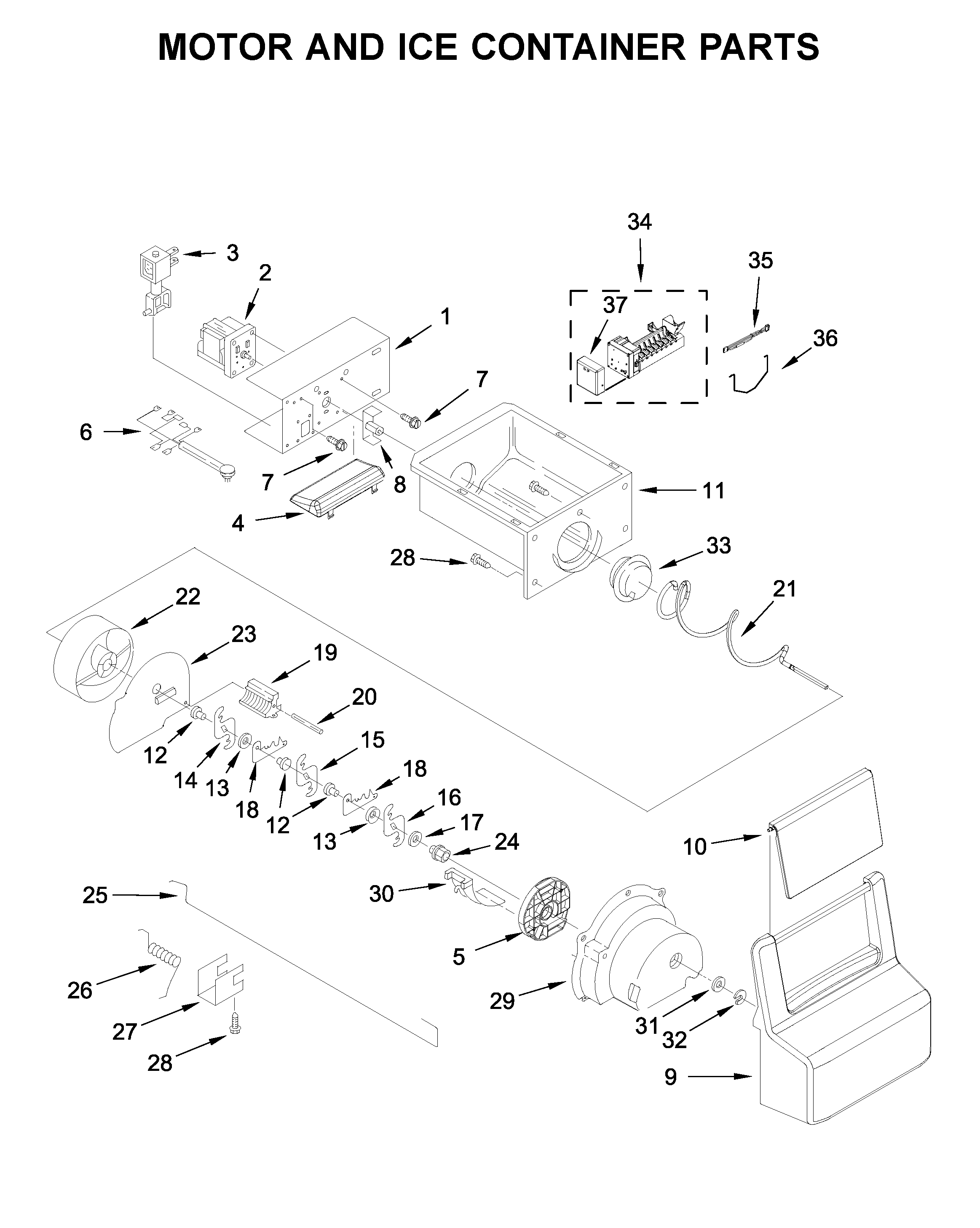Ikea IRS335SDHM00 motor and ice container parts diagram