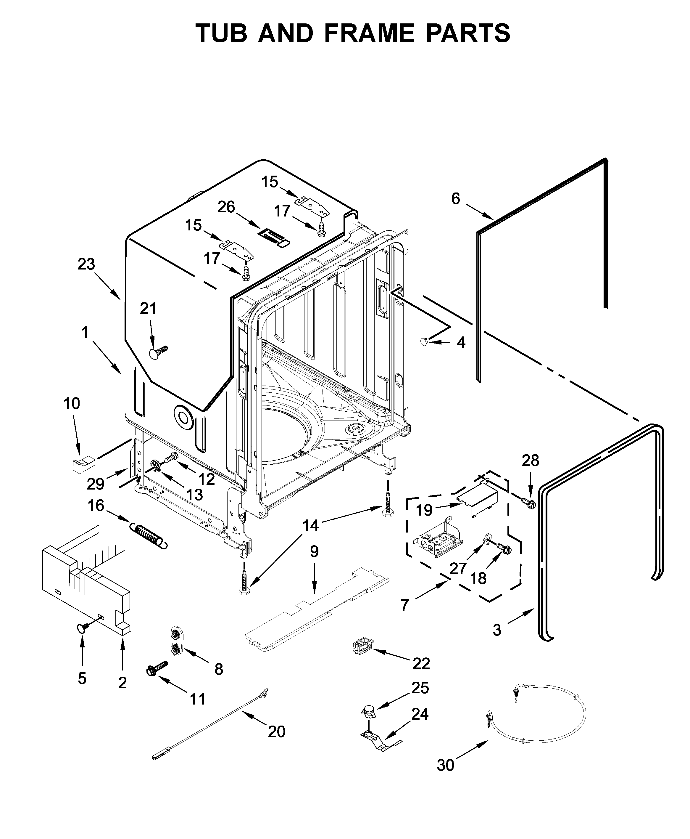 Maytag MDB8989SHK0 tub and frame parts diagram