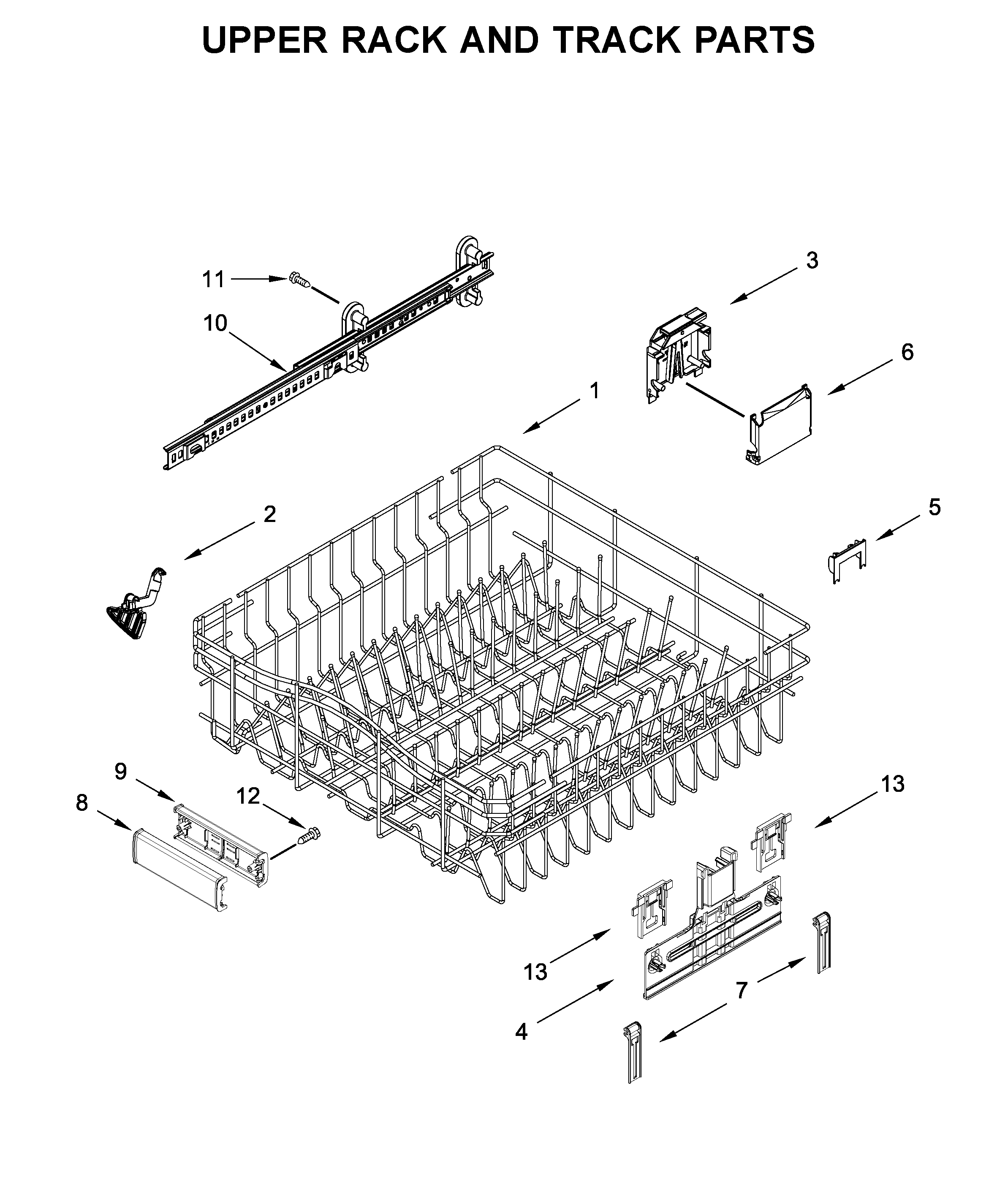 Maytag MDB8989SHK0 upper rack and track parts diagram
