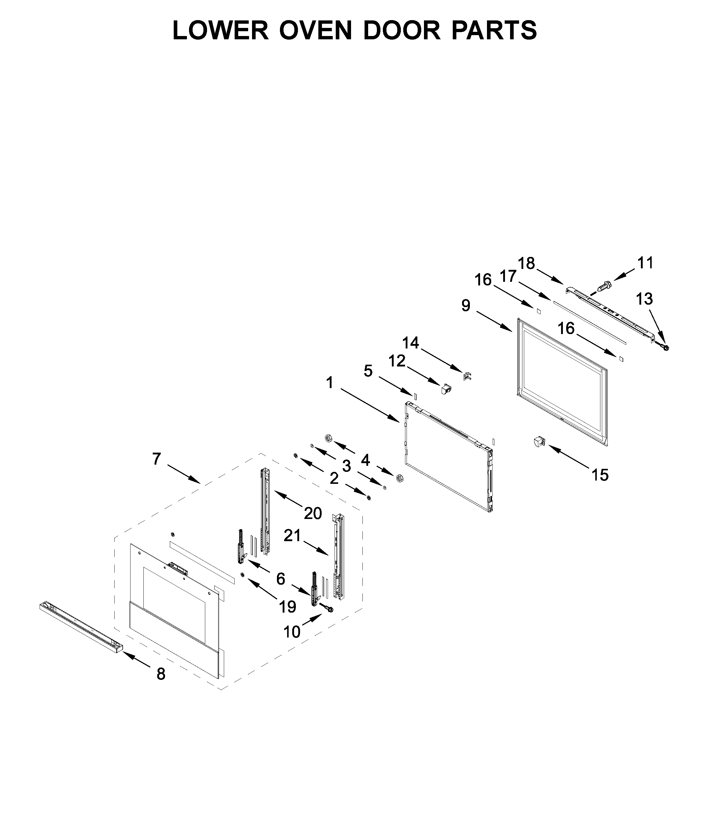 Jenn-Air JJW3830IM00 lower oven door parts diagram