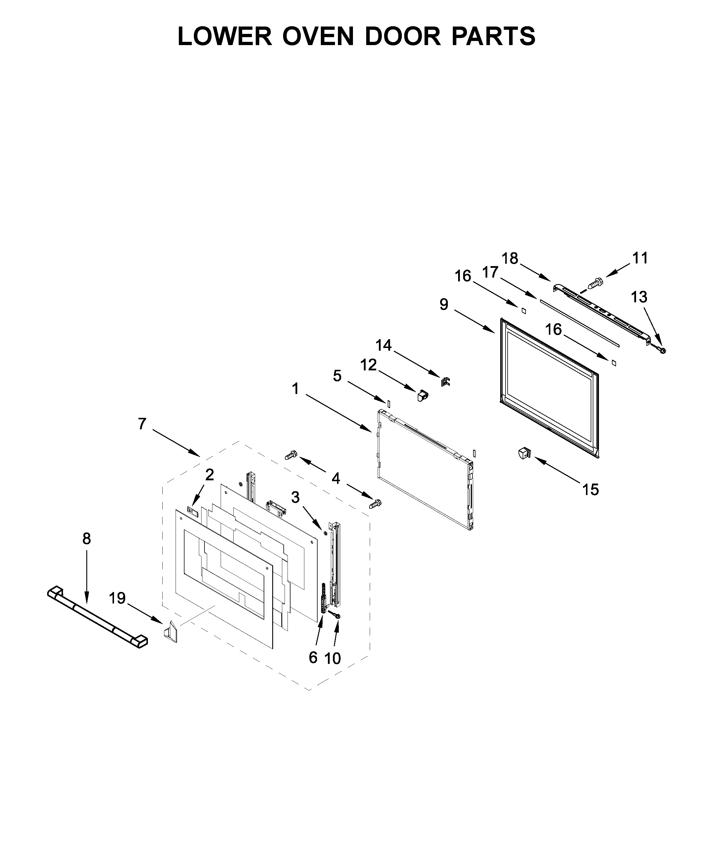 Jenn-Air JJW3830IL00 lower oven door parts diagram
