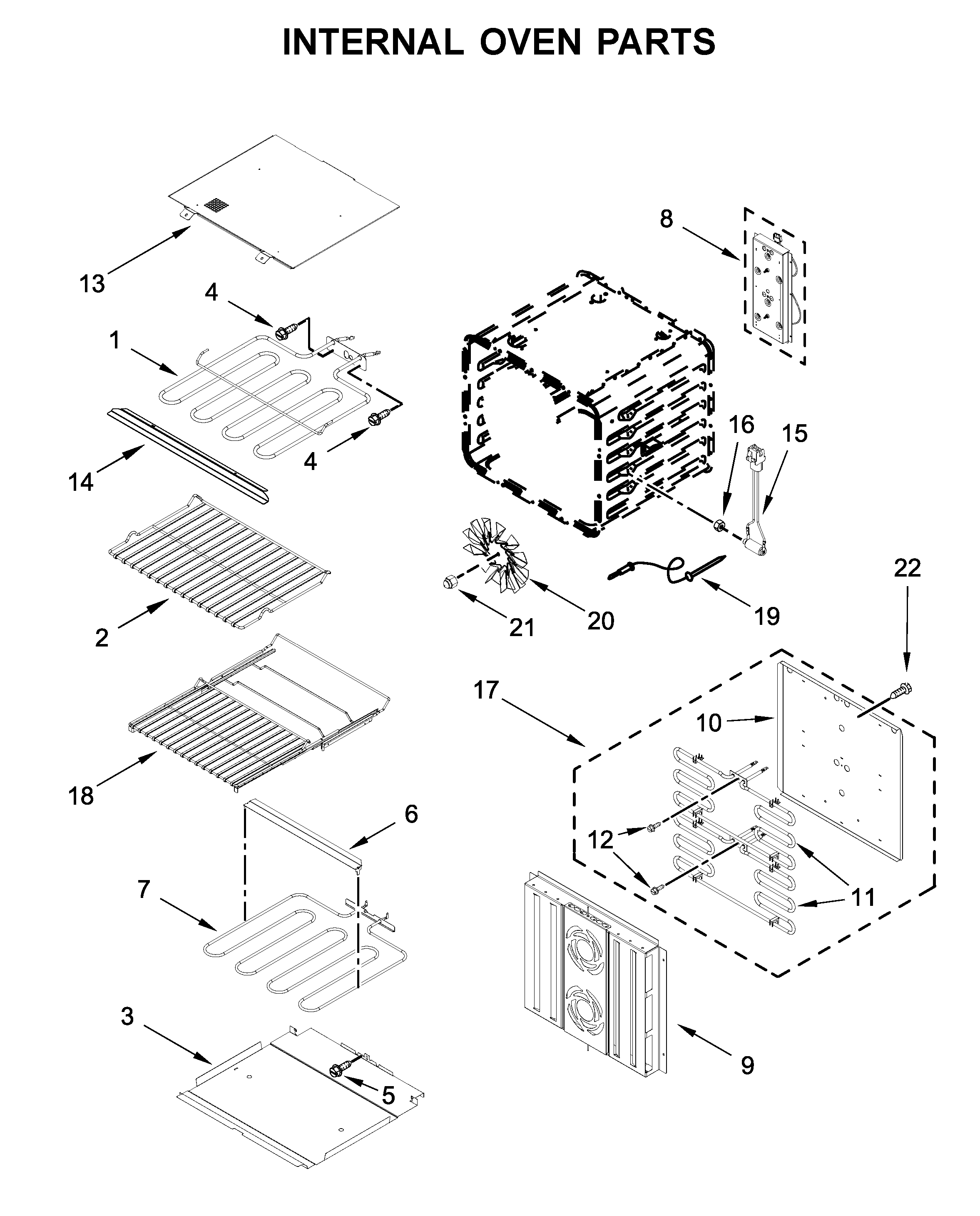Jenn-Air JJW3430IM00 internal oven parts diagram